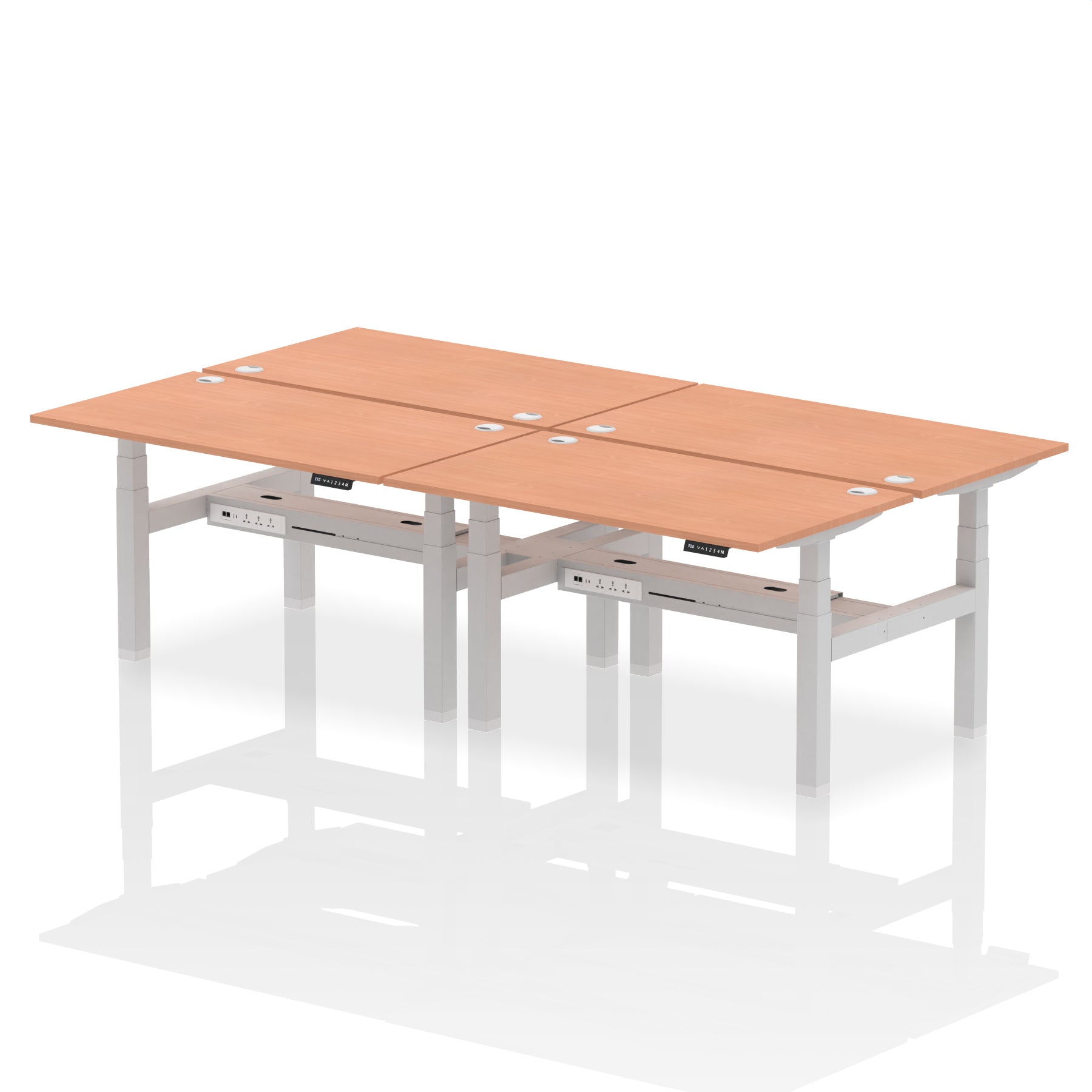 Air Back-to-Back Height Adjustable Bench Desk - 4 Person dynamic  Desk Top  Beech Width 140cm