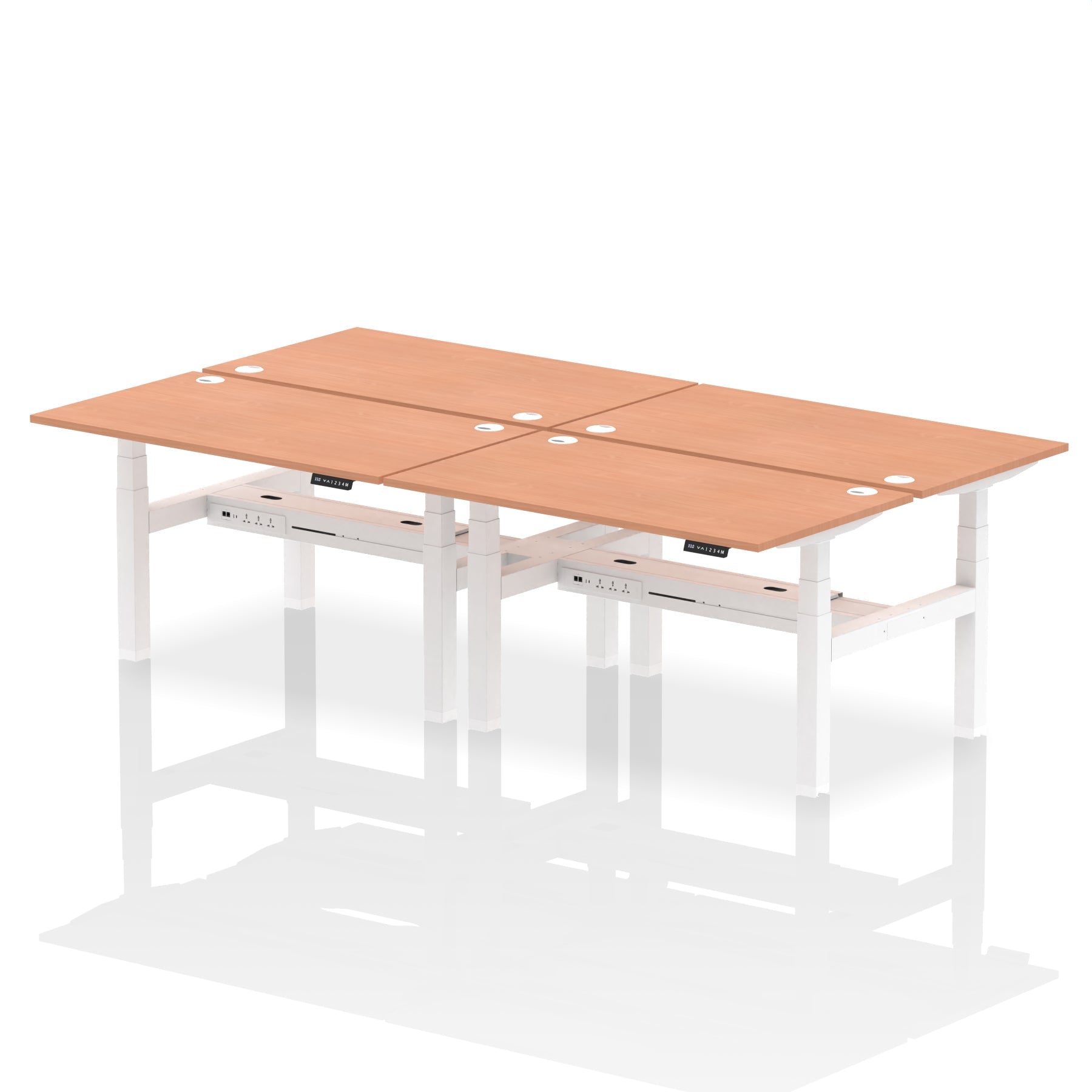 Air Back-to-Back Height Adjustable Bench Desk - 4 Person dynamic  Desk Top  Beech Width 140cm