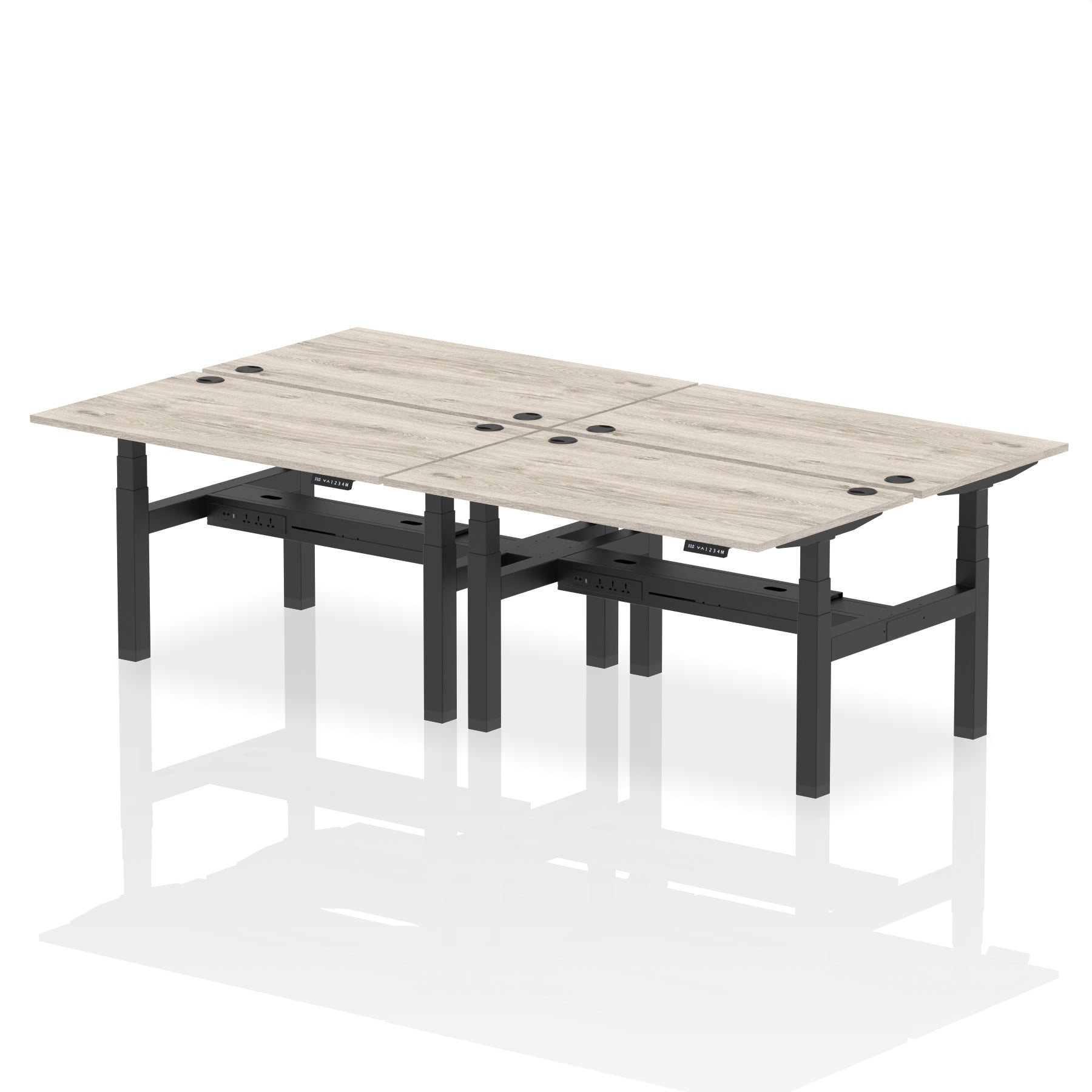 Air Back-to-Back Height Adjustable Bench Desk - 4 Person dynamic  Desk Top  Grey Oak Width 140cm