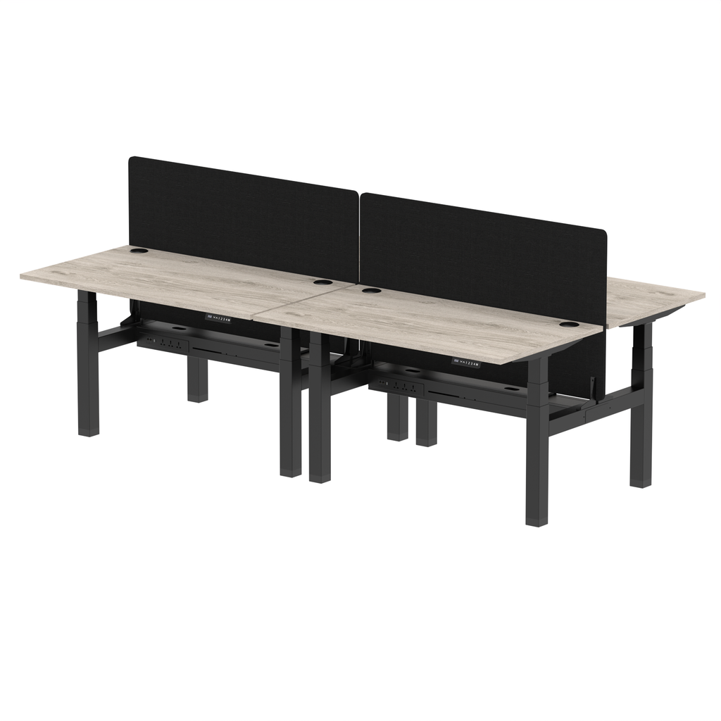 Air Back-to-Back Height Adjustable Bench Desk - 4 Person Black Screen dynamic  Desk Top  Grey Oak Width 140cm