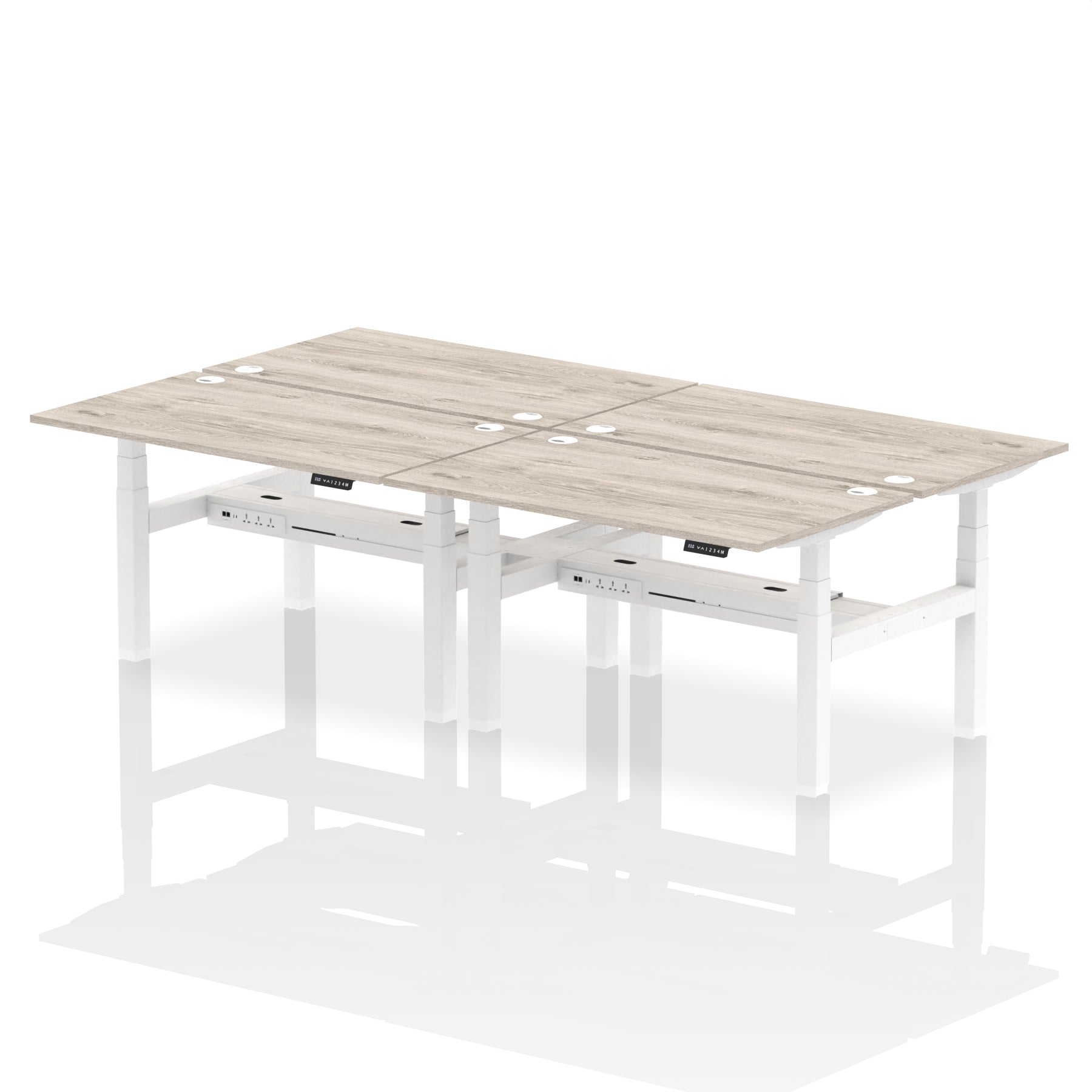 Air Back-to-Back Height Adjustable Bench Desk - 4 Person dynamic  Desk Top  Grey Oak Width 140cm