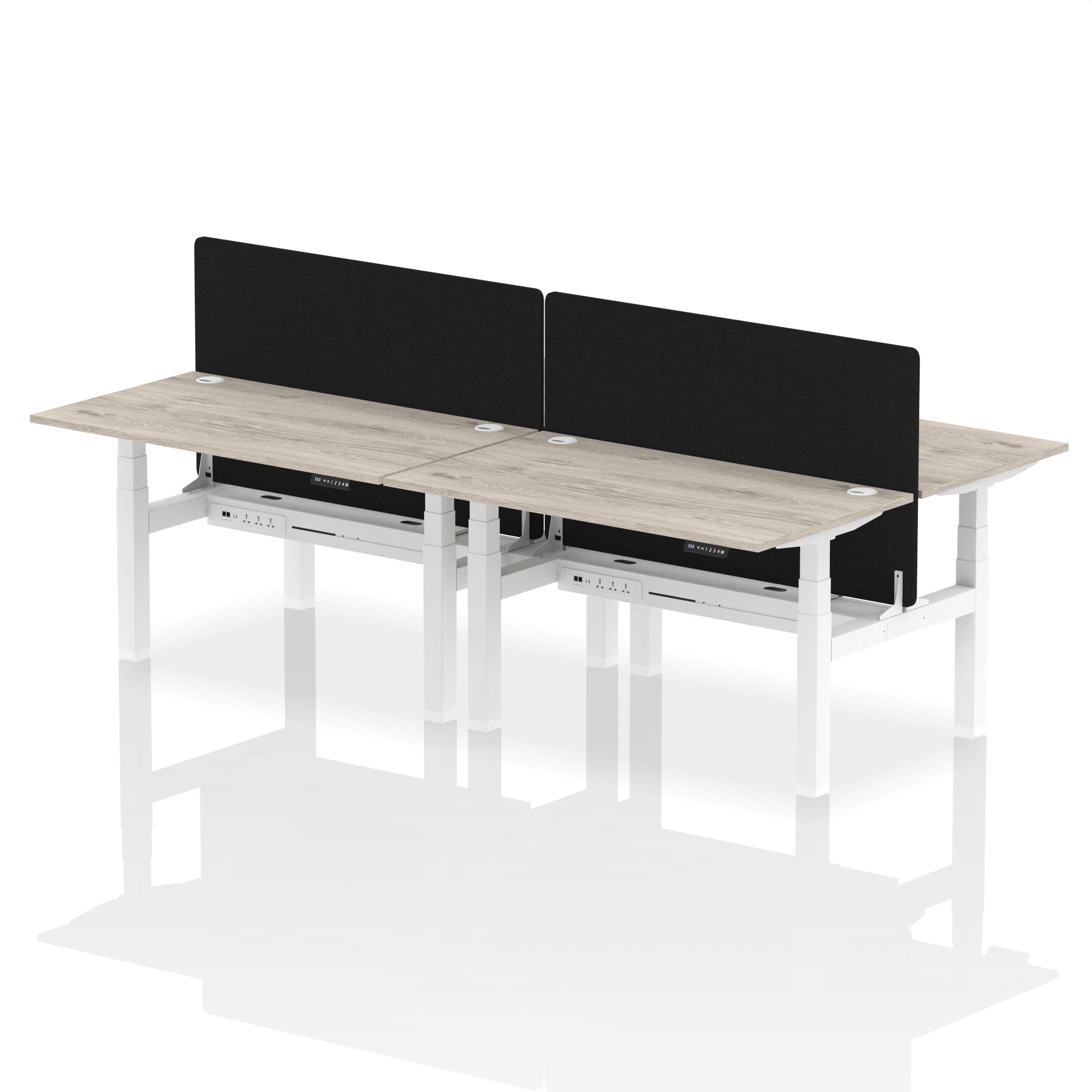 Air Back-to-Back Height Adjustable Bench Desk - 4 Person Black Screen dynamic  Desk Top  Grey Oak Width 140cm
