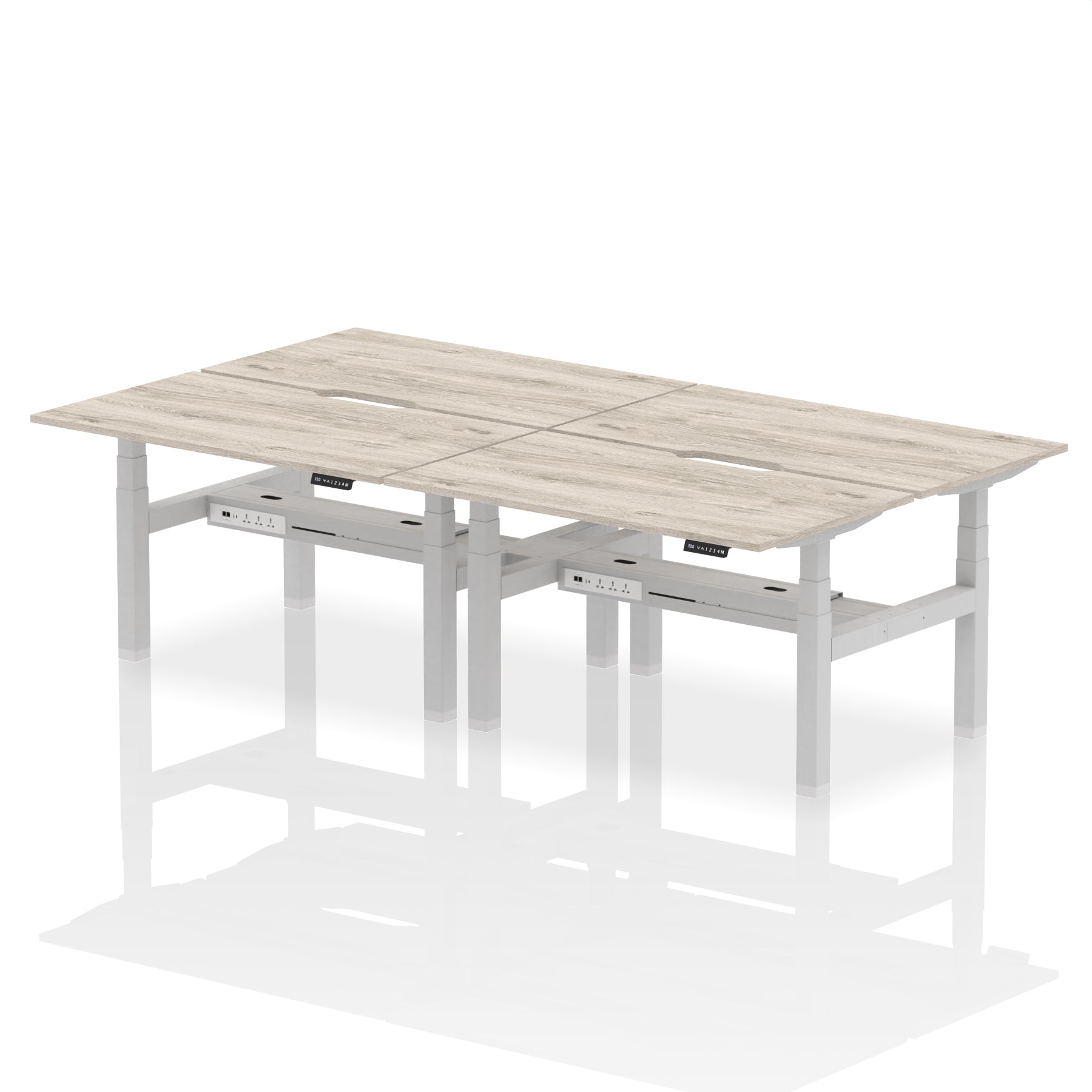 Air Back-to-Back Scalloped Edge Height Adjustable Bench Desk - 4 Person dynamic  Desk Top  Grey Oak Width 140cm