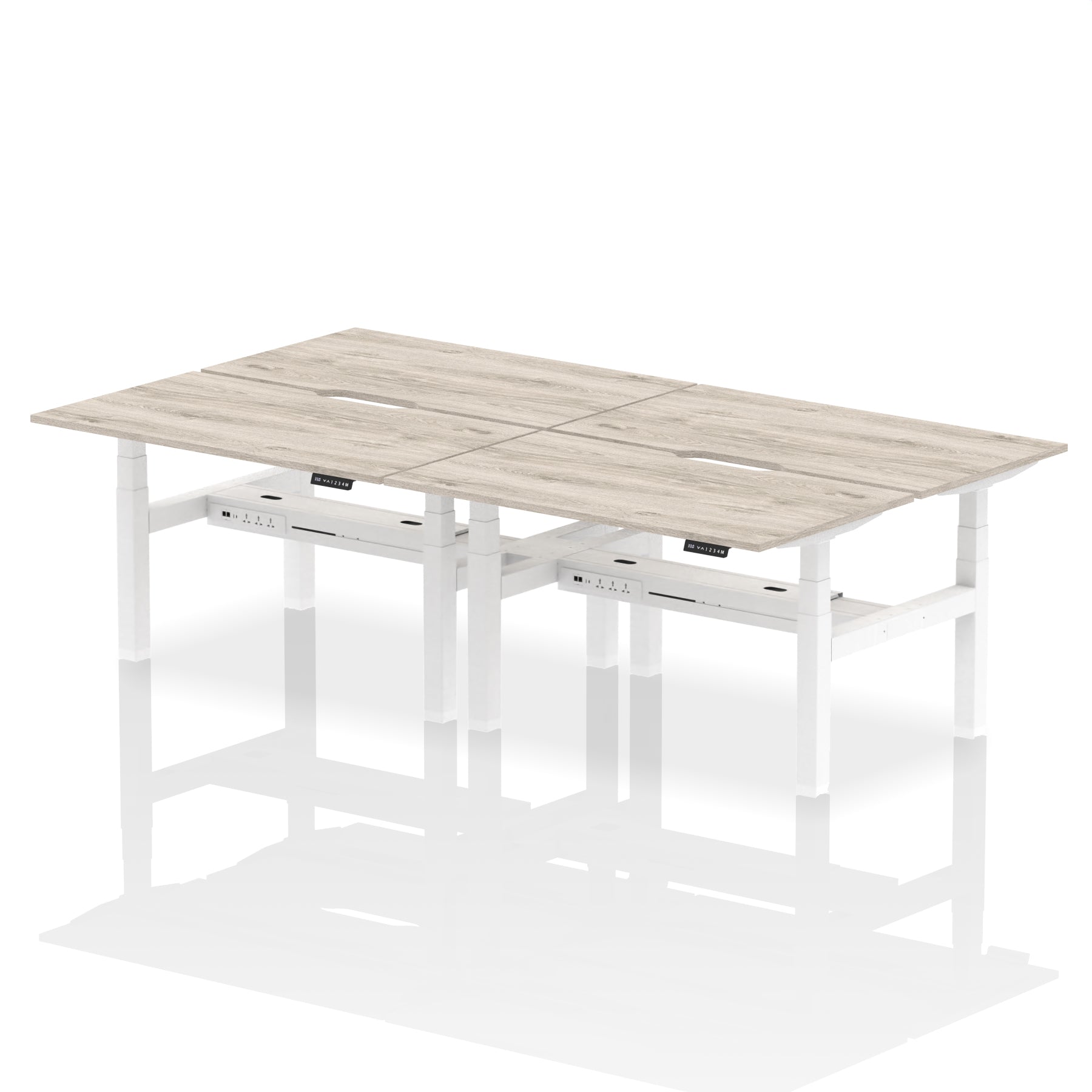 Air Back-to-Back Scalloped Edge Height Adjustable Bench Desk - 4 Person dynamic  Desk Top  Grey Oak Width 140cm
