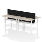 Air Back-to-Back curve Edge Height Adjustable Bench Desk - 4 Person Black Screen dynamic  Desk Top  Grey Oak Width 140cm