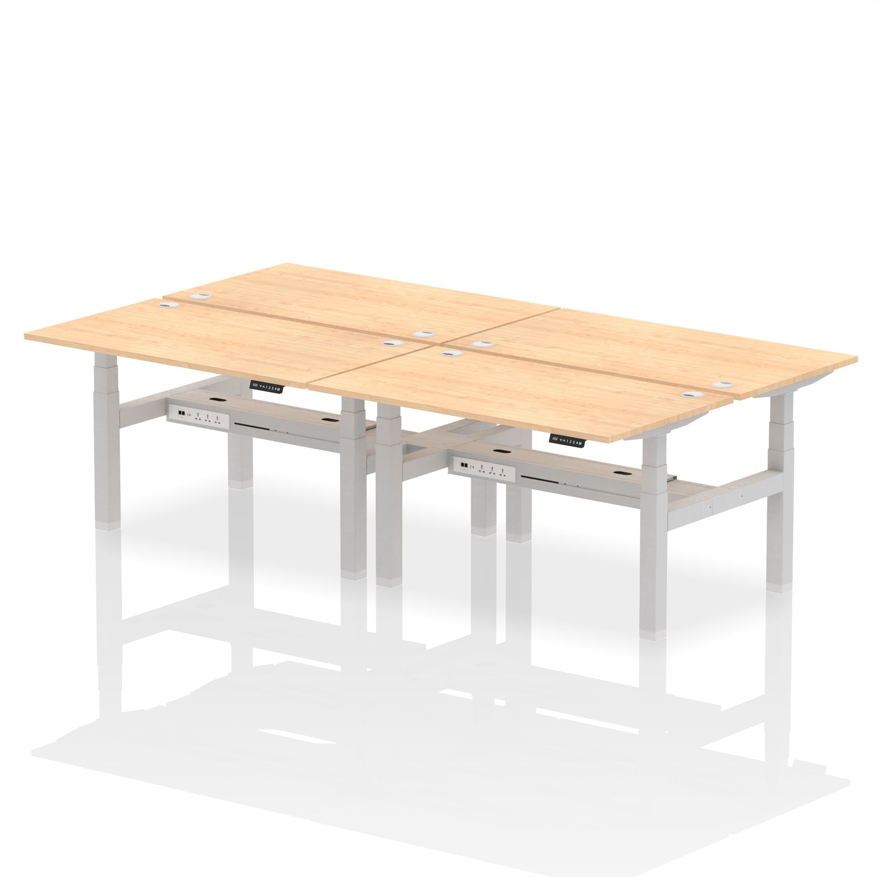 Air Back-to-Back Height Adjustable Bench Desk - 4 Person dynamic  Desk Top  Maple Width 140cm
