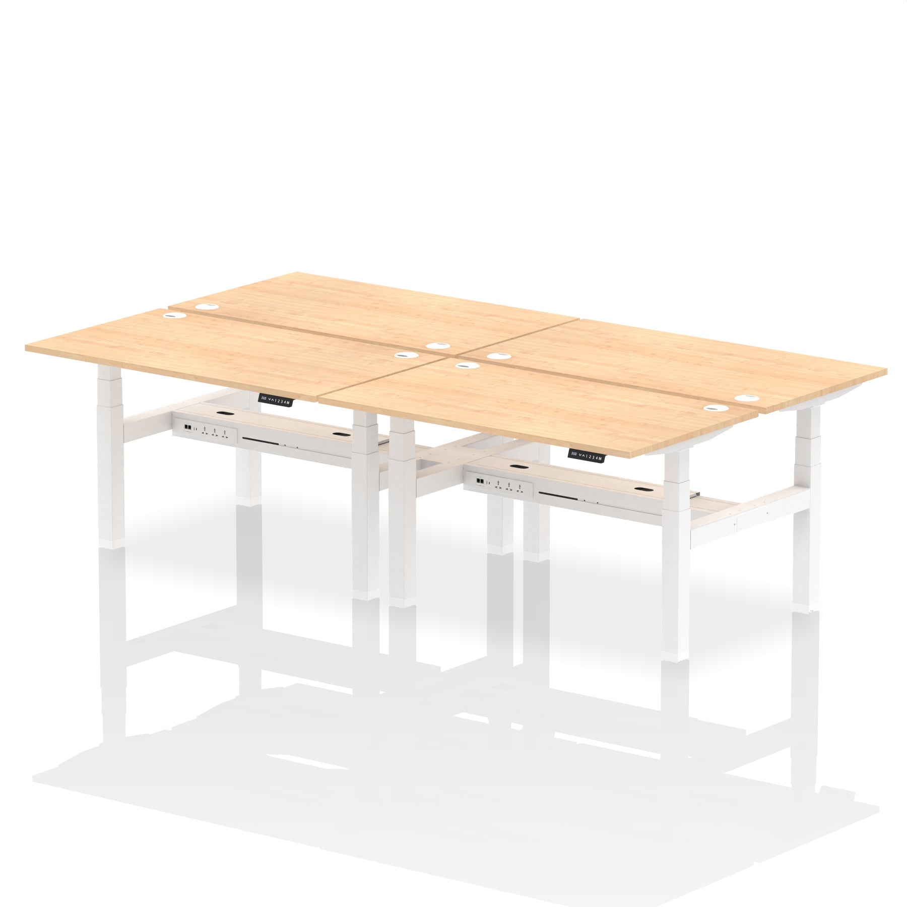Air Back-to-Back Height Adjustable Bench Desk - 4 Person dynamic  Desk Top  Maple Width 140cm