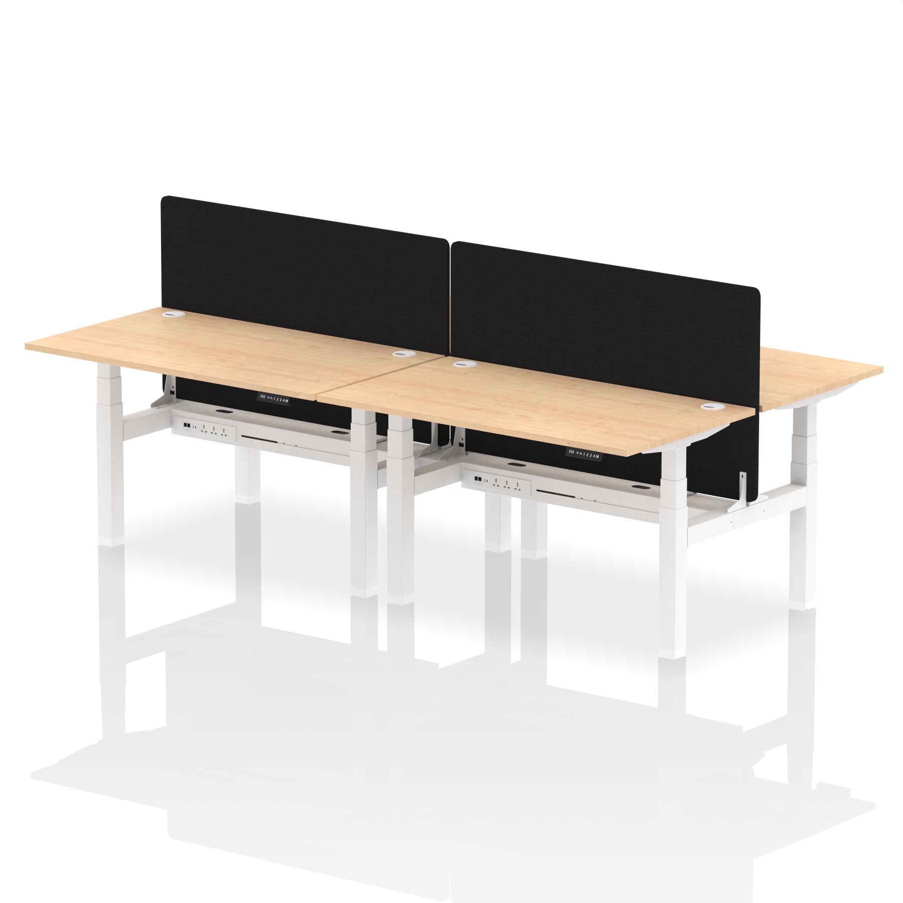 Air Back-to-Back Height Adjustable Bench Desk - 4 Person with Black Straight Screen dynamic  Desk Top  Maple Width 140cm