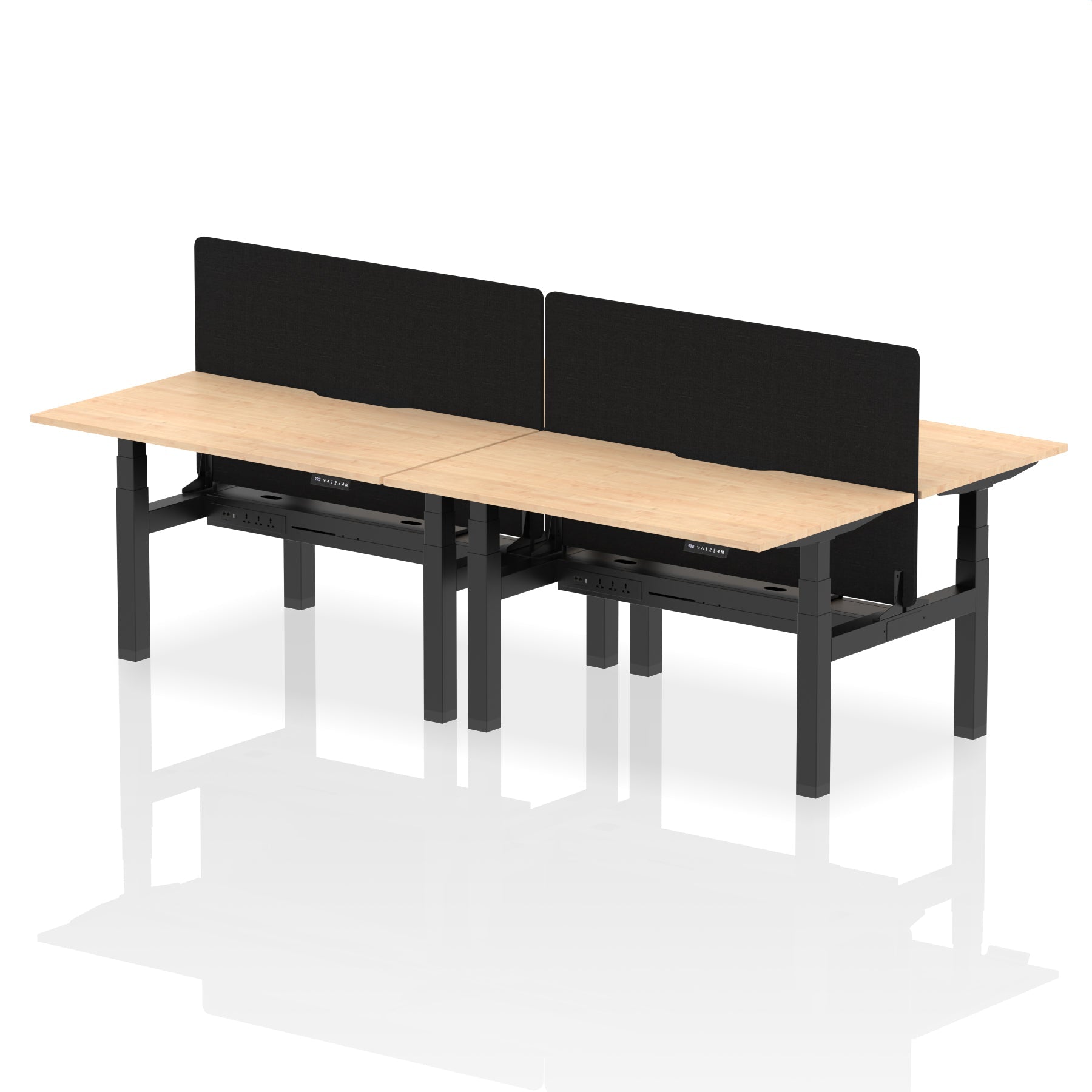 Air Back-to-Back curve Edge Height Adjustable Bench Desk - 4 Person Black Screen dynamic  Desk Top  Maple Width 140cm