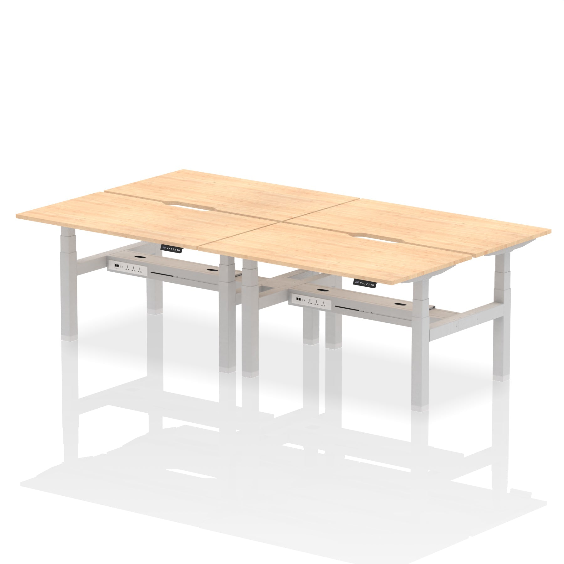 Air Back-to-Back Scalloped Edge Height Adjustable Bench Desk - 4 Person dynamic  Desk Top  Maple Width 140cm