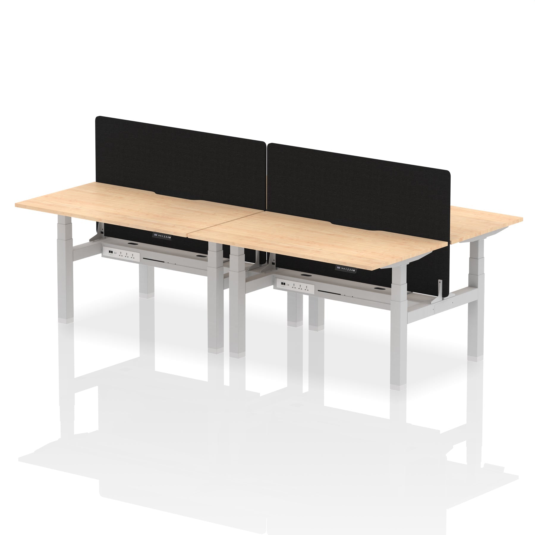 Air Back-to-Back curve Edge Height Adjustable Bench Desk - 4 Person Black Screen dynamic  Desk Top  Maple Width 140cm