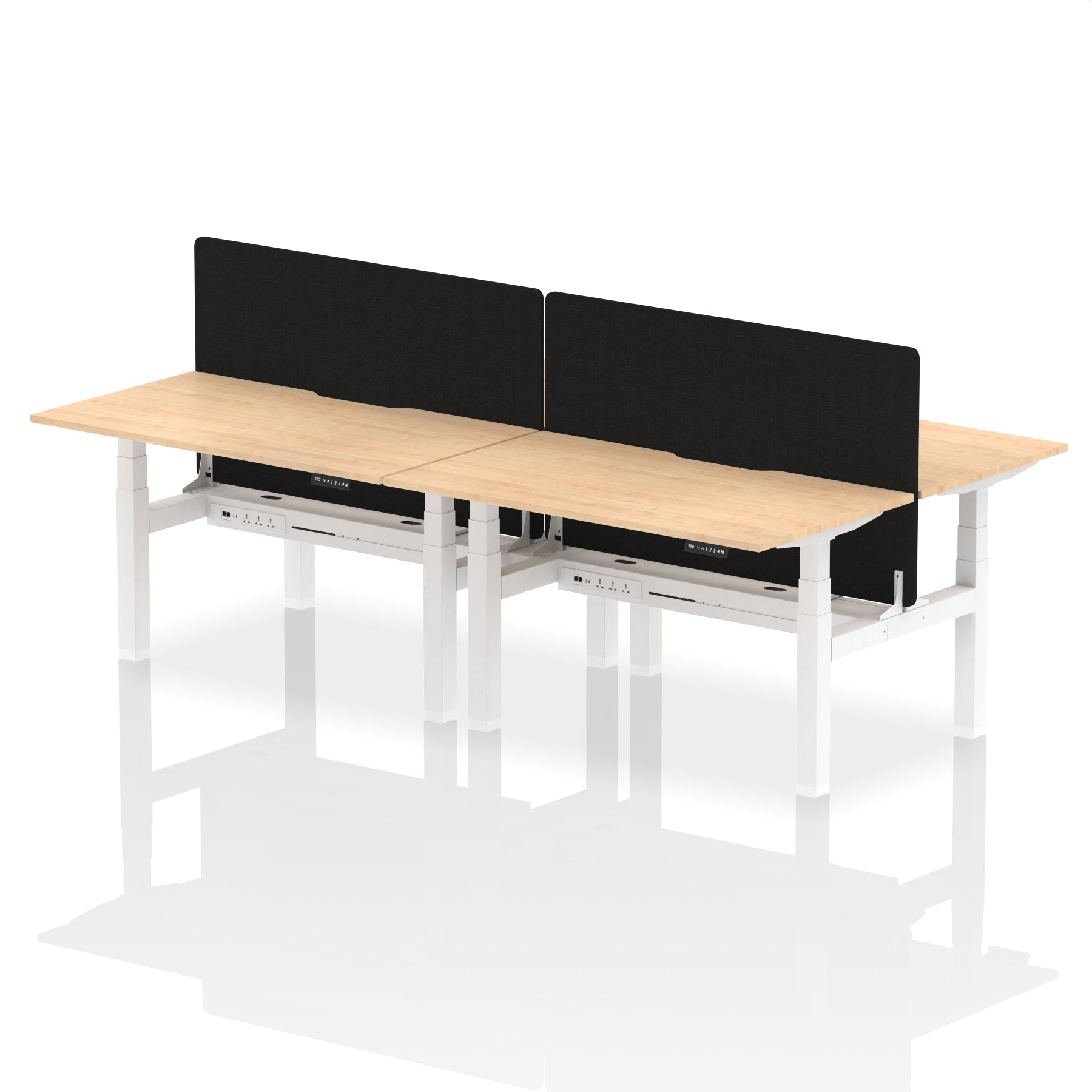 Air Back-to-Back curve Edge Height Adjustable Bench Desk - 4 Person Black Screen dynamic  Desk Top  Maple Width 140cm