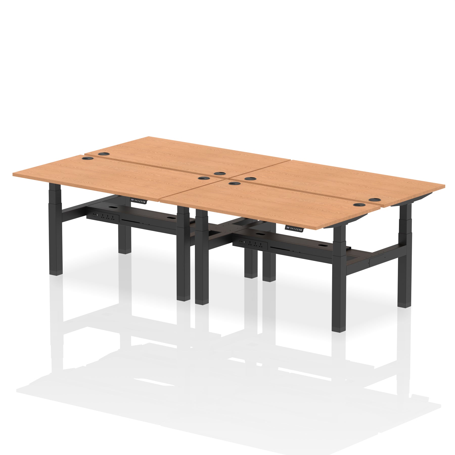 Air Back-to-Back Height Adjustable Bench Desk - 4 Person dynamic  Desk Top  Oak Width 140cm