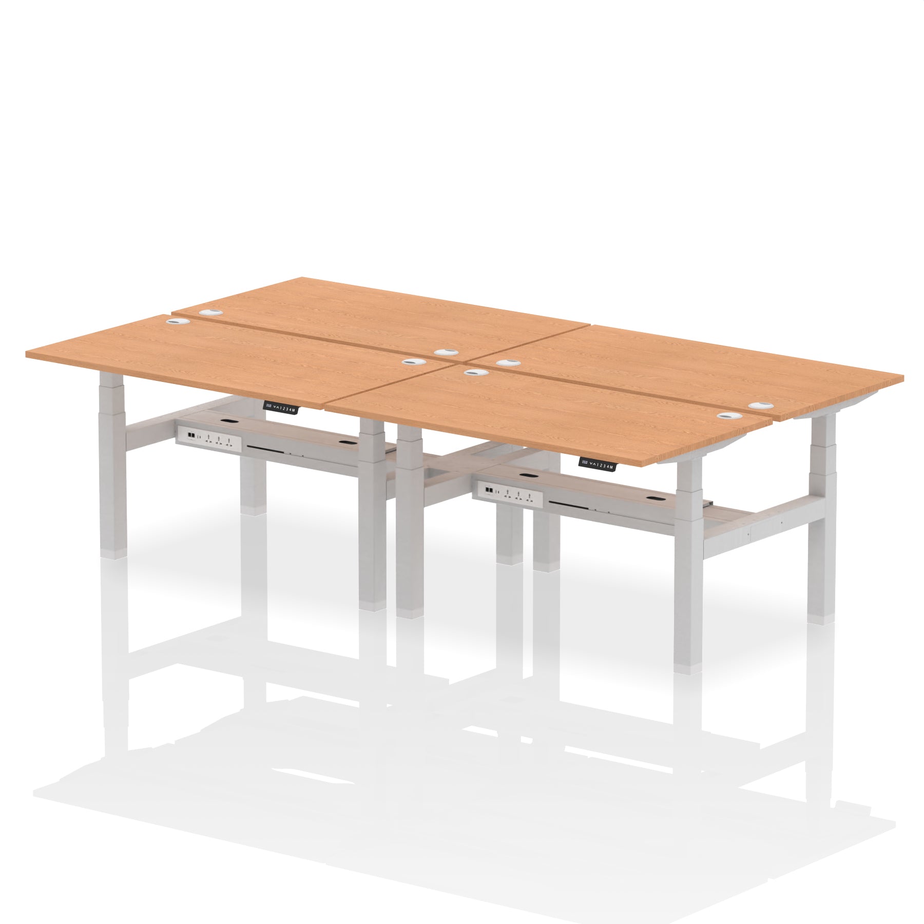 Air Back-to-Back Height Adjustable Bench Desk - 4 Person dynamic  Desk Top  Oak Width 140cm