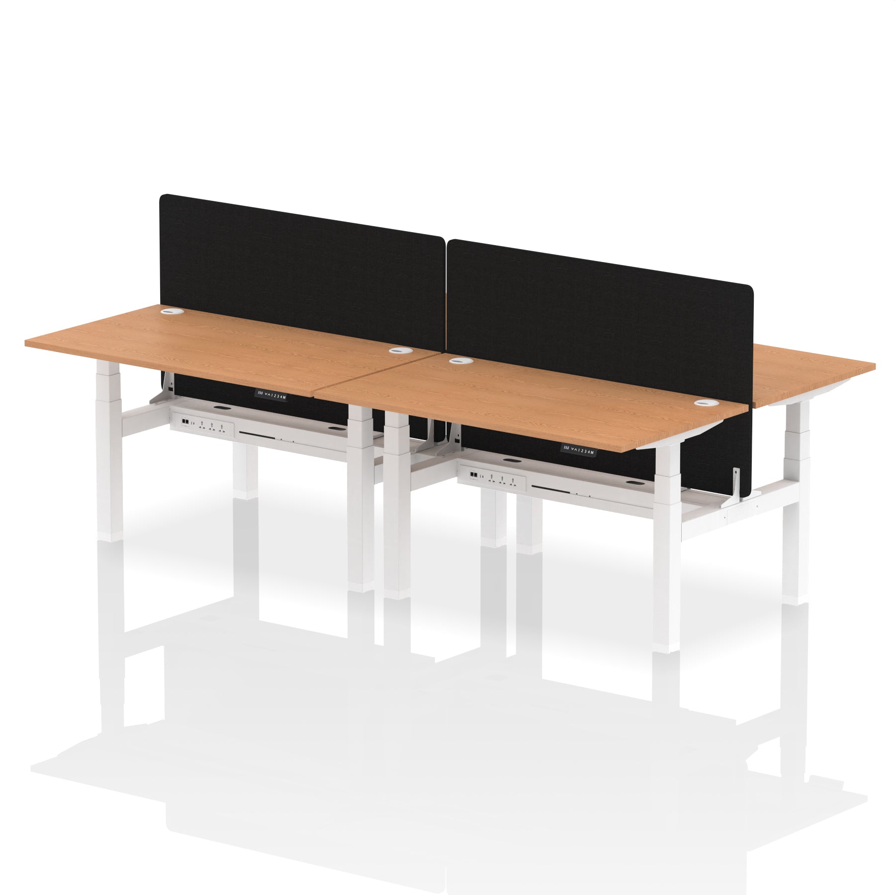 Air Back-to-Back Height Adjustable Bench Desk - 4 Person with Black Straight Screen dynamic  Desk Top  Oak Width 140cm