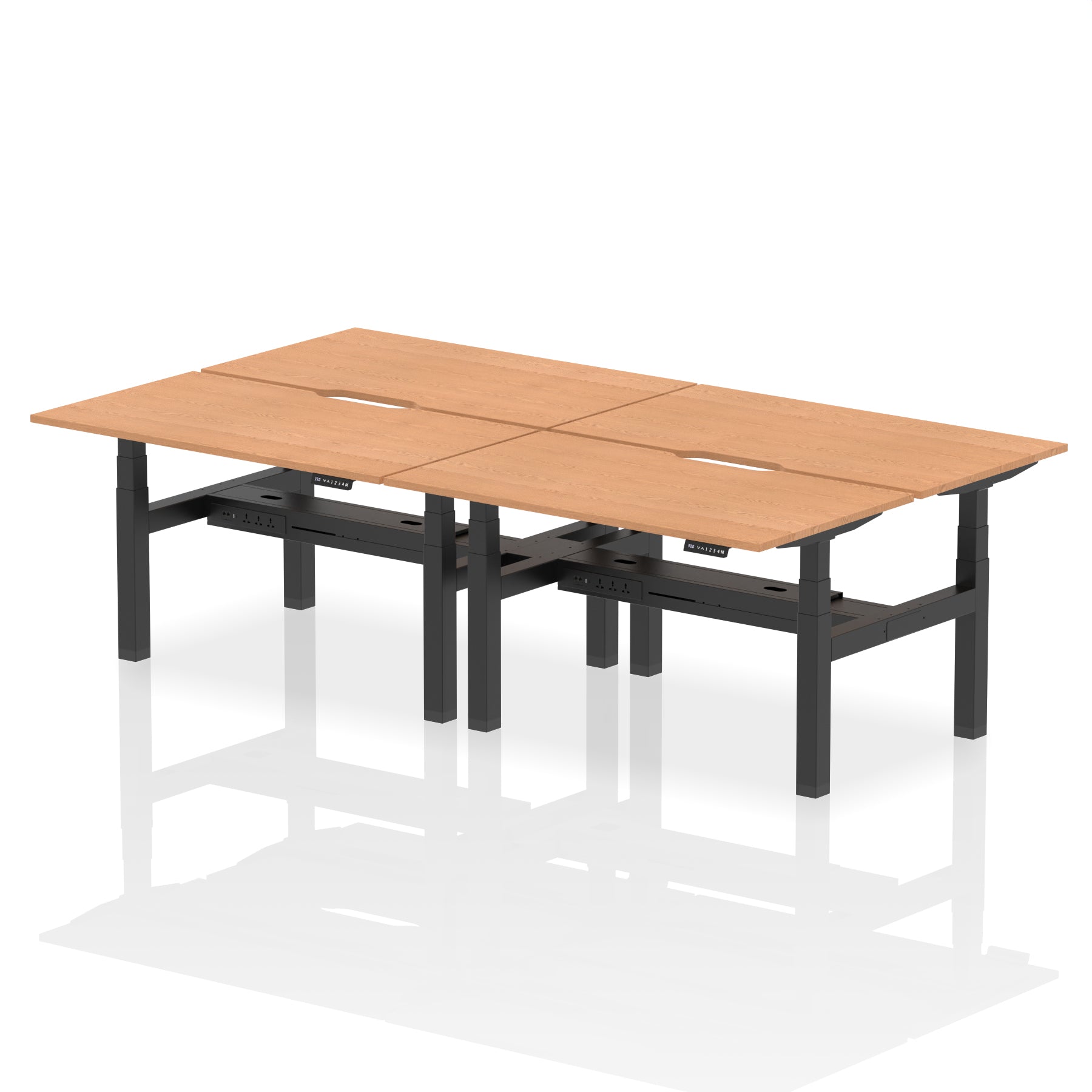 Air Back-to-Back Scalloped Edge Height Adjustable Bench Desk - 4 Person dynamic  Desk Top  Oak Width 140cm