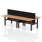 Air Back-to-Back curve Edge Height Adjustable Bench Desk - 4 Person Black Screen dynamic  Desk Top  Oak Width 140cm