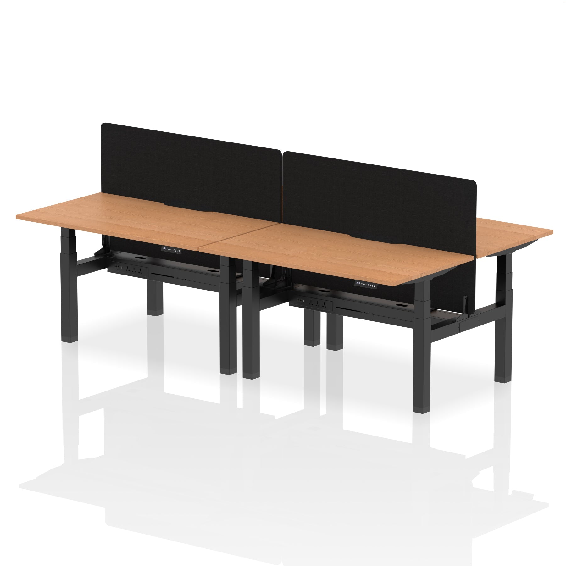 Air Back-to-Back curve Edge Height Adjustable Bench Desk - 4 Person Black Screen dynamic  Desk Top  Oak Width 140cm