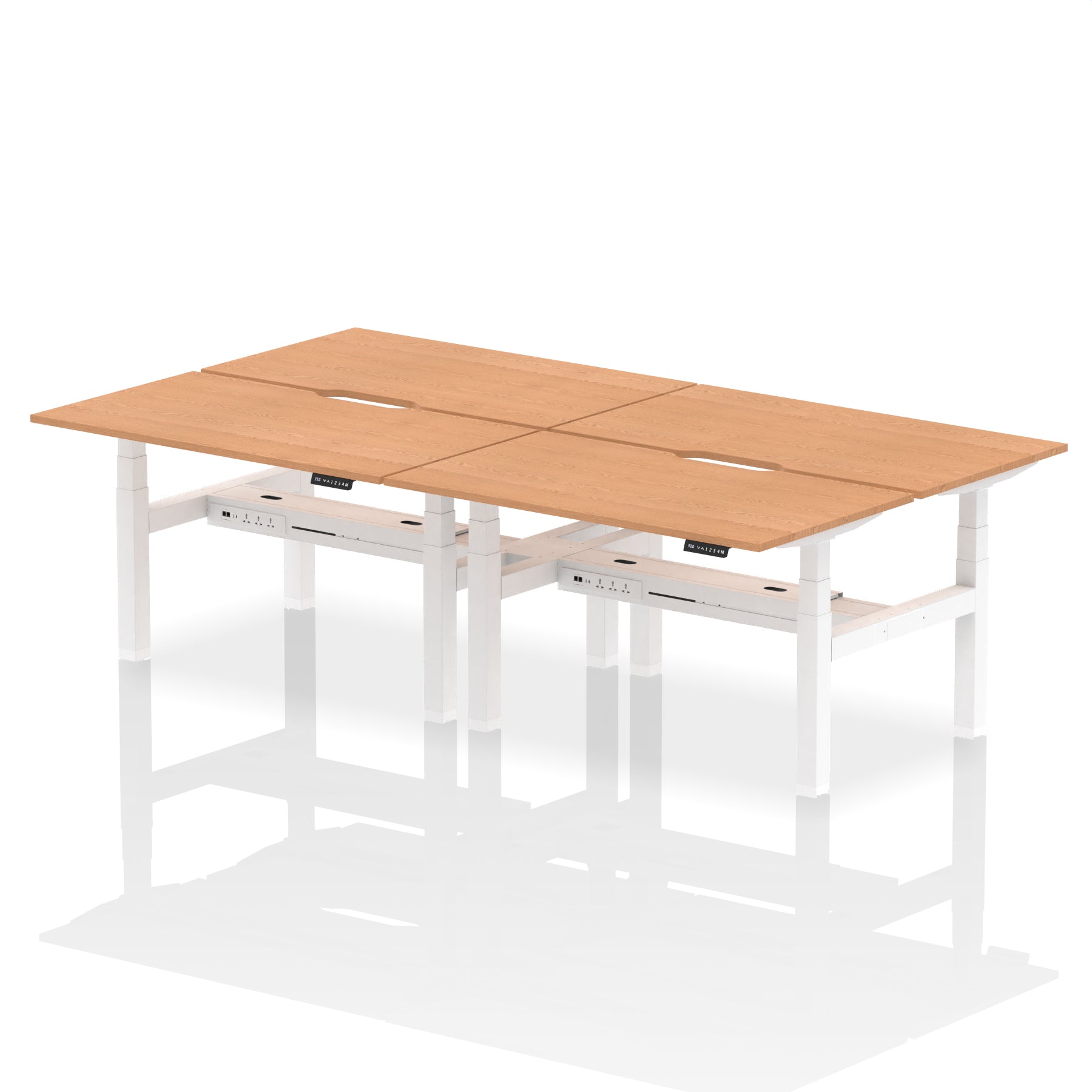 Air Back-to-Back Scalloped Edge Height Adjustable Bench Desk - 4 Person dynamic  Desk Top  Oak Width 140cm