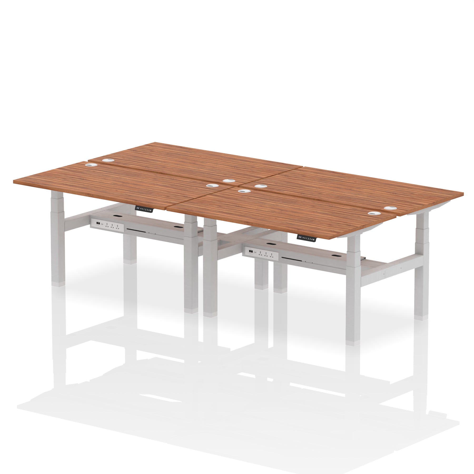 Air Back-to-Back Height Adjustable Bench Desk - 4 Person dynamic  Desk Top  Walnut Width 140cm