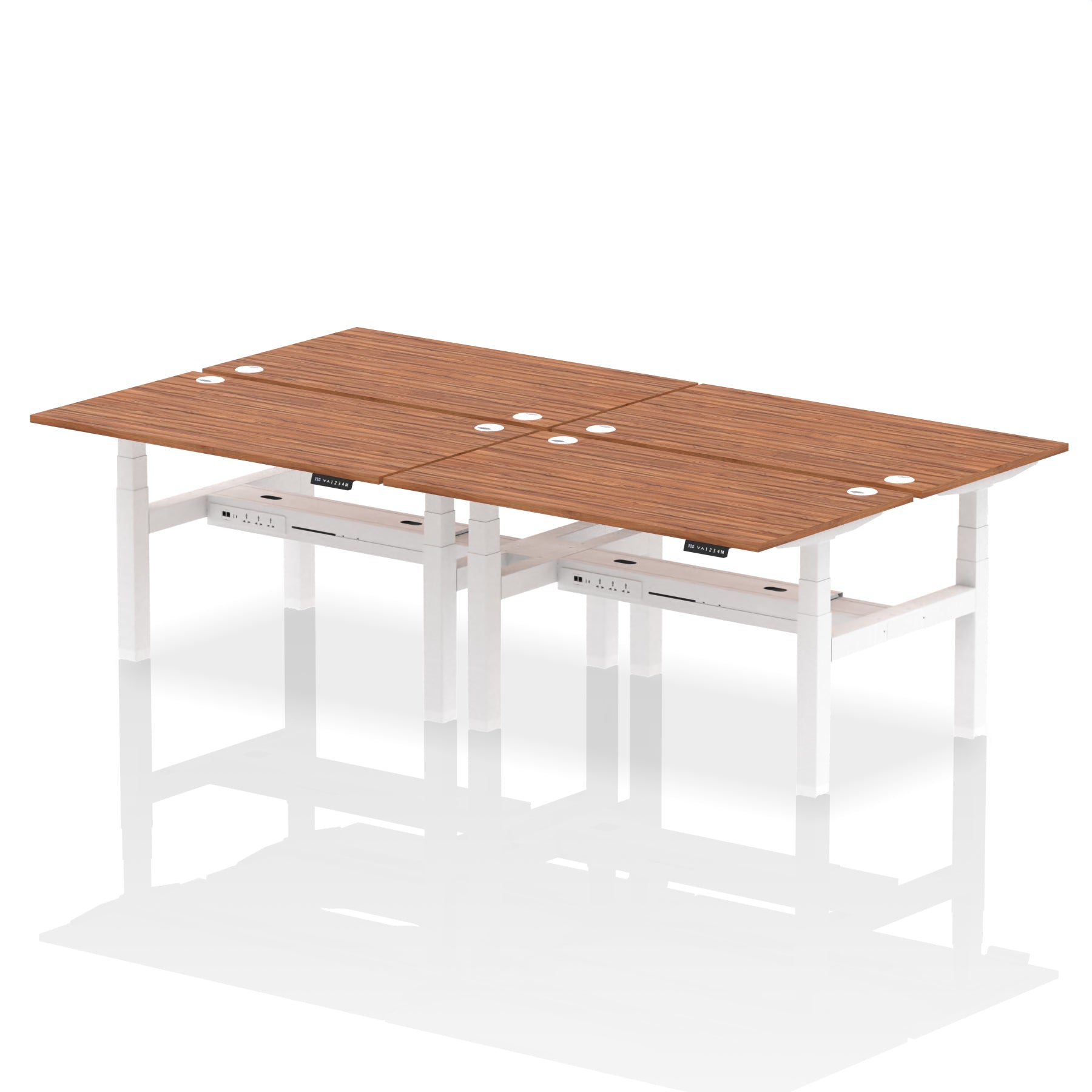 Air Back-to-Back Height Adjustable Bench Desk - 4 Person dynamic  Desk Top  Walnut Width 140cm