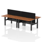 Air Back-to-Back curve Edge Height Adjustable Bench Desk - 4 Person Black Screen dynamic  Desk Top  Walnut Width 140cm