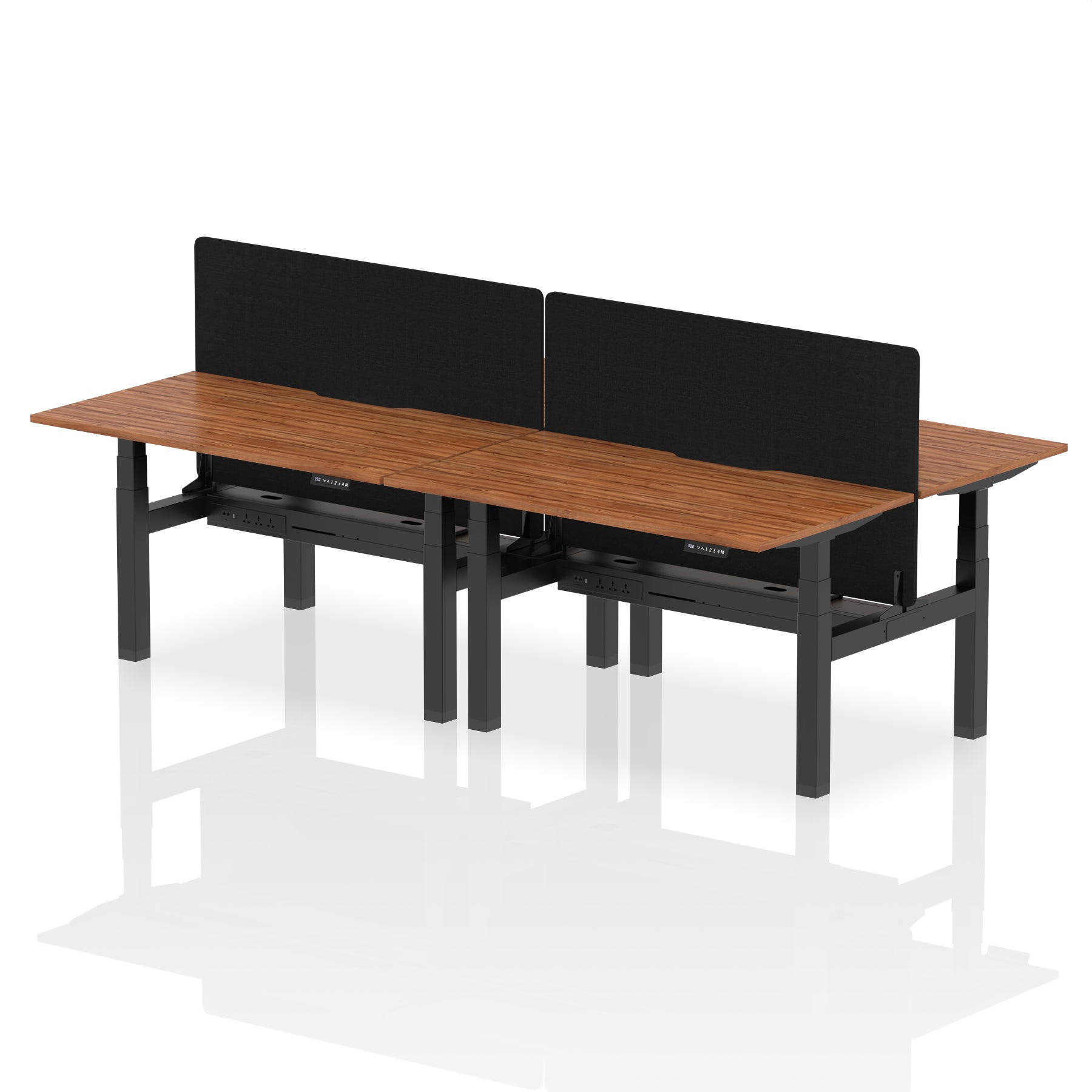 Air Back-to-Back curve Edge Height Adjustable Bench Desk - 4 Person Black Screen dynamic  Desk Top  Walnut Width 140cm