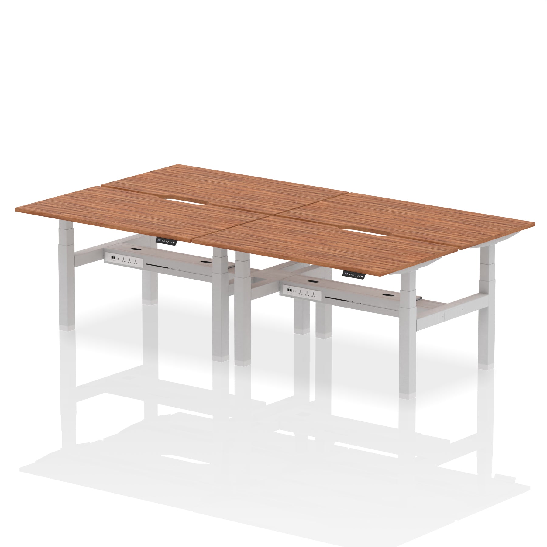 Air Back-to-Back Scalloped Edge Height Adjustable Bench Desk - 4 Person dynamic  Desk Top  Walnut Width 140cm