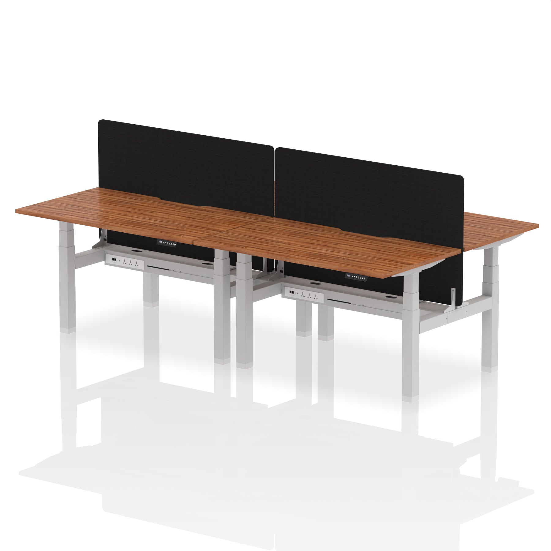 Air Back-to-Back curve Edge Height Adjustable Bench Desk - 4 Person Black Screen dynamic  Desk Top  Walnut Width 140cm