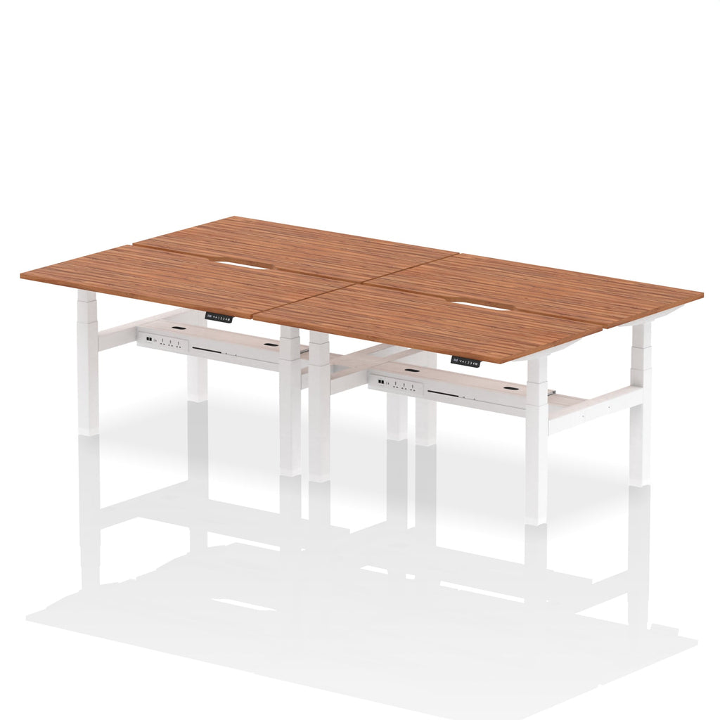 Air Back-to-Back Scalloped Edge Height Adjustable Bench Desk - 4 Person dynamic  Desk Top  Walnut Width 140cm