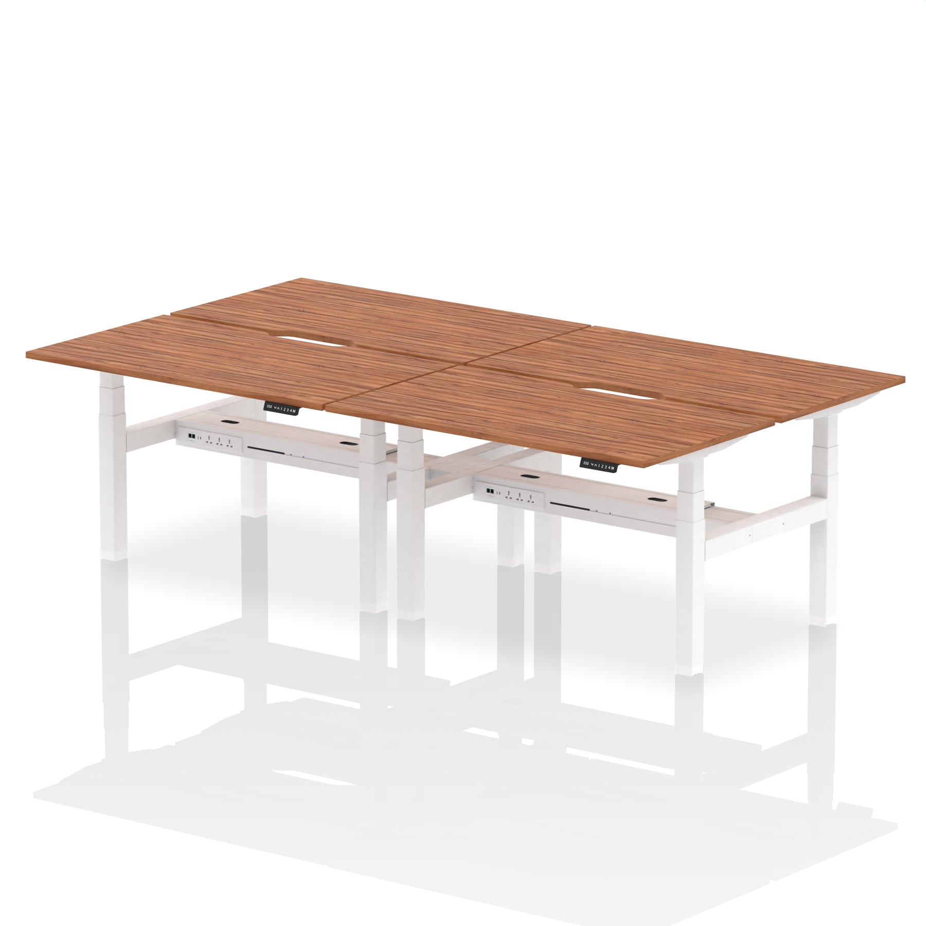 Air Back-to-Back Scalloped Edge Height Adjustable Bench Desk - 4 Person dynamic  Desk Top  Walnut Width 140cm