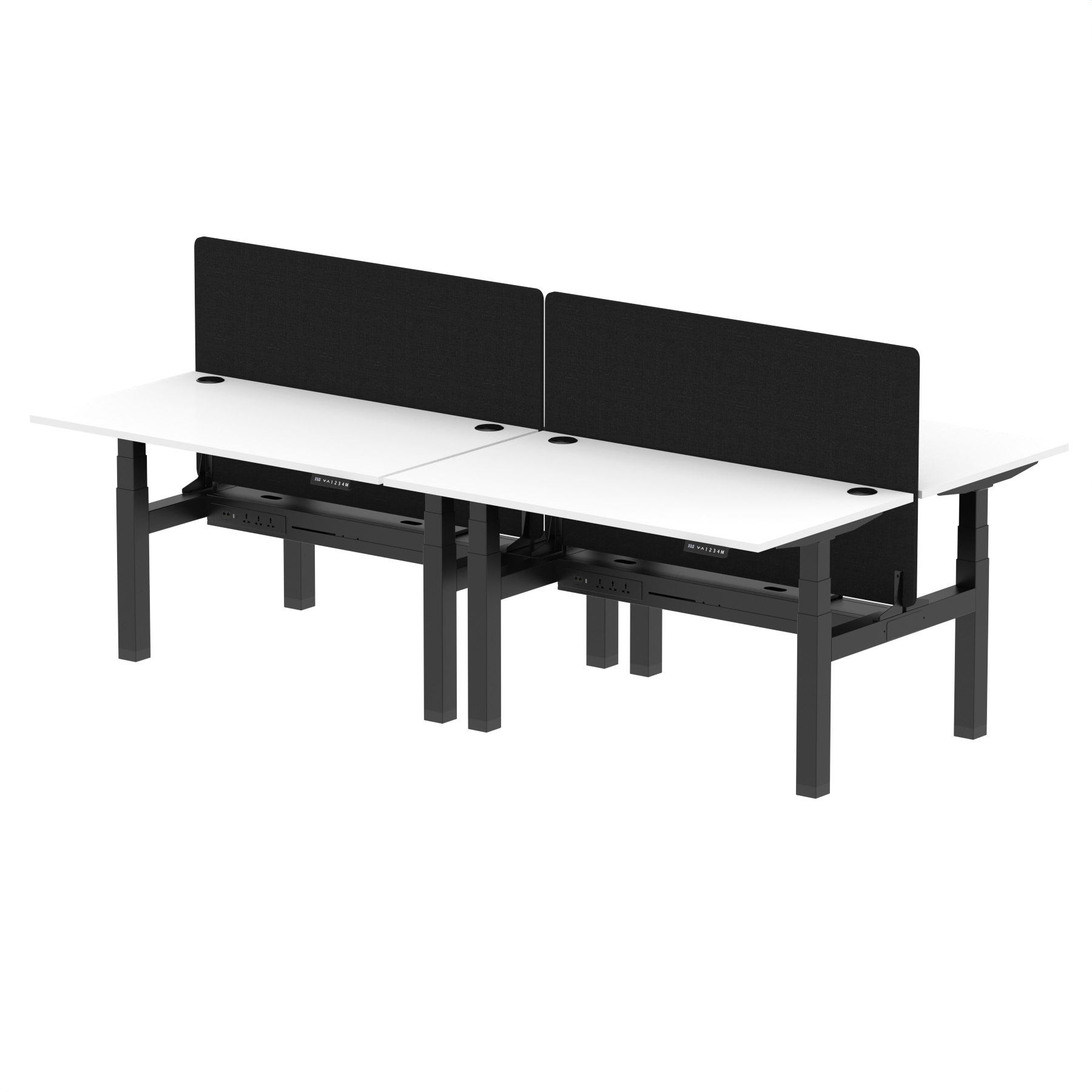 Air Back-to-Back Height Adjustable Bench Desk - 4 Person with Black Straight Screen dynamic  Desk Top  White Width 140cm