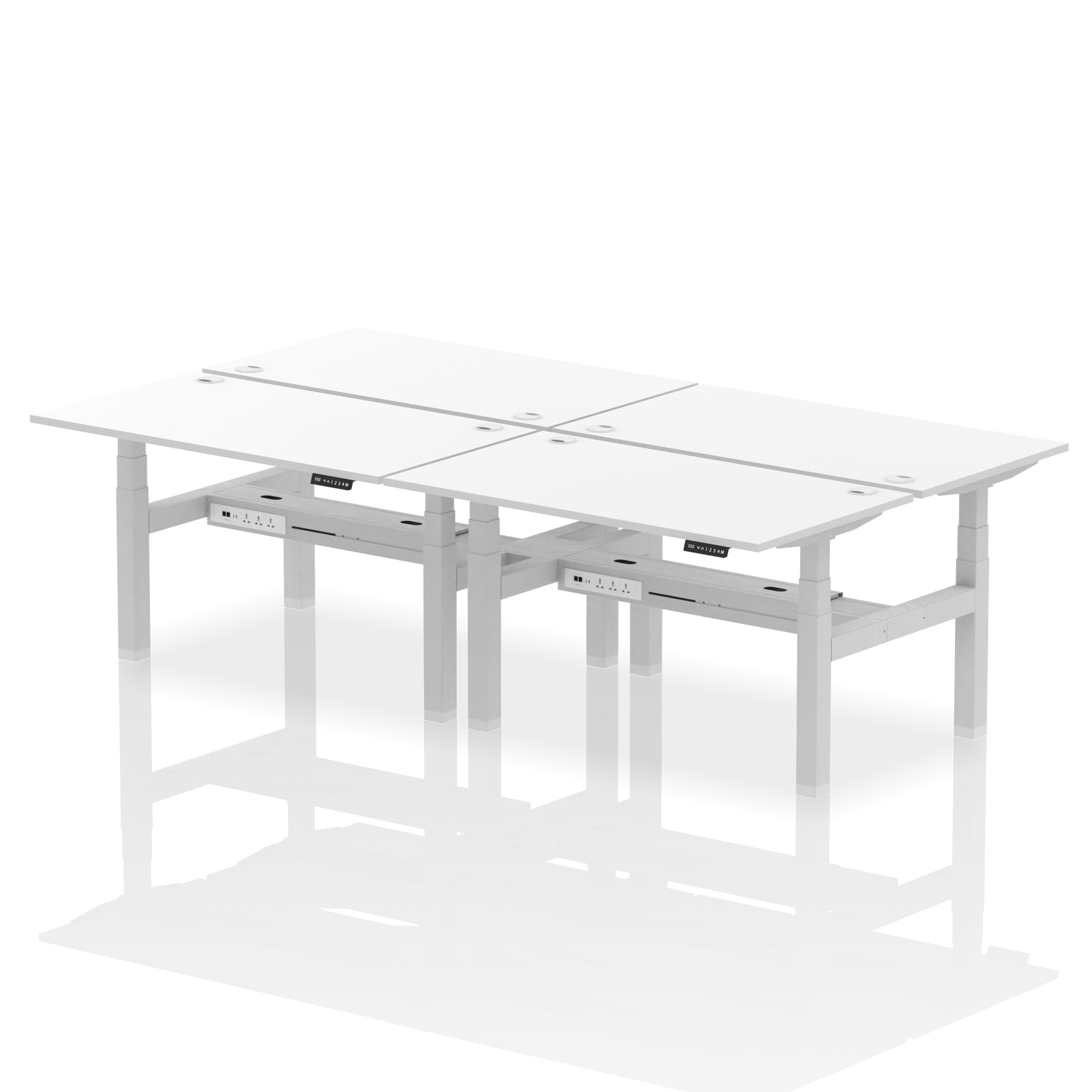 Air Back-to-Back Height Adjustable Bench Desk - 4 Person dynamic  Desk Top  White Width 140cm