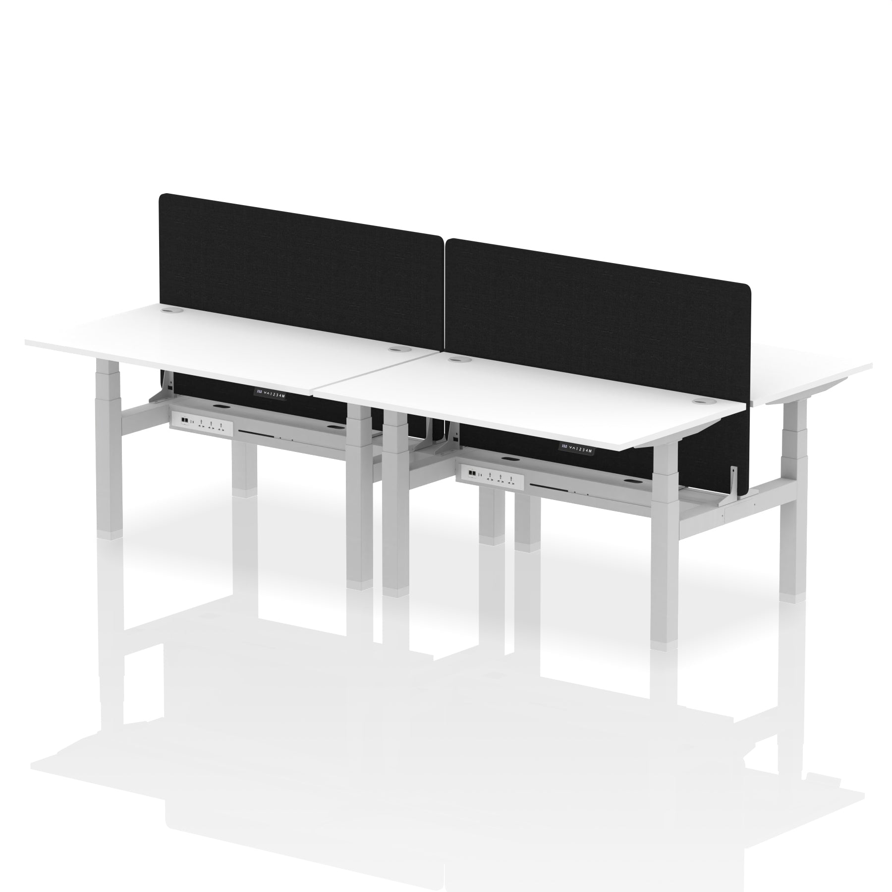 Air Back-to-Back Height Adjustable Bench Desk - 4 Person with Black Straight Screen dynamic  Desk Top  White Width 140cm
