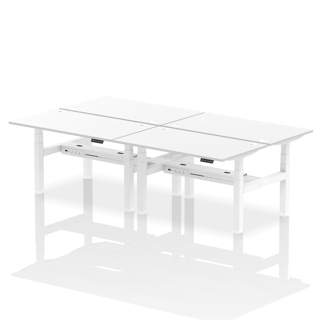 Air Back-to-Back Height Adjustable Bench Desk - 4 Person dynamic  Desk Top  White Width 140cm