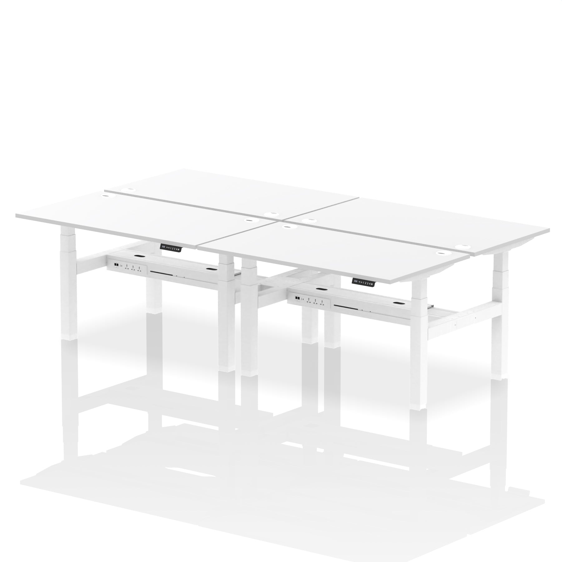 Air Back-to-Back Height Adjustable Bench Desk - 4 Person dynamic  Desk Top  White Width 140cm