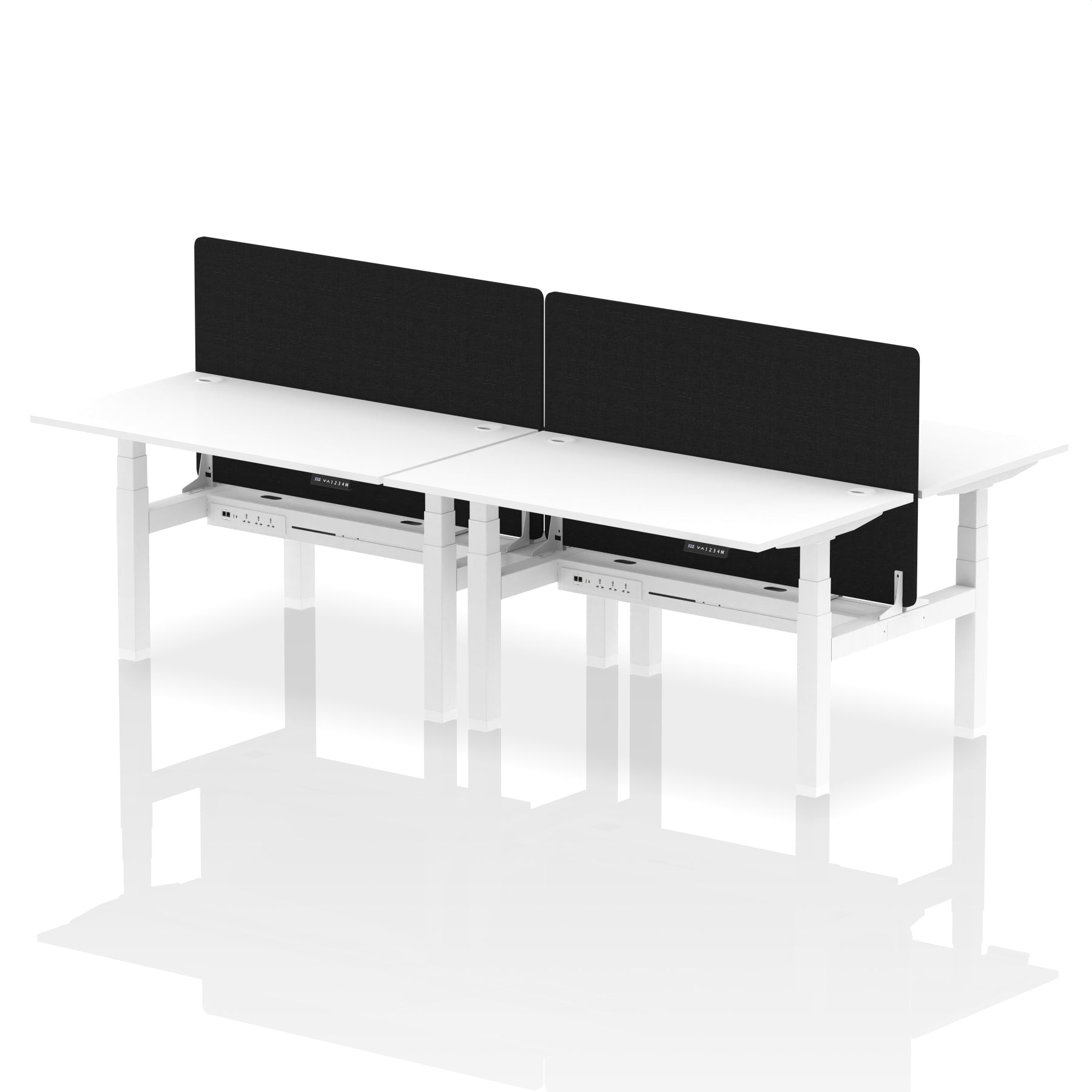 Air Back-to-Back Height Adjustable Bench Desk - 4 Person with Black Straight Screen dynamic  Desk Top  White Width 140cm