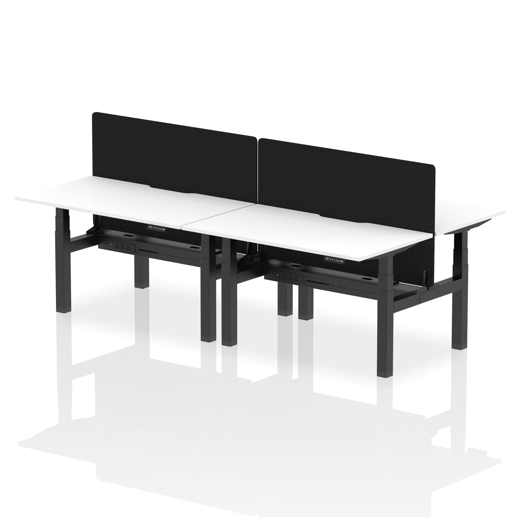 Air Back-to-Back curve Edge Height Adjustable Bench Desk - 4 Person Black Screen dynamic  Desk Top  White Width 140cm