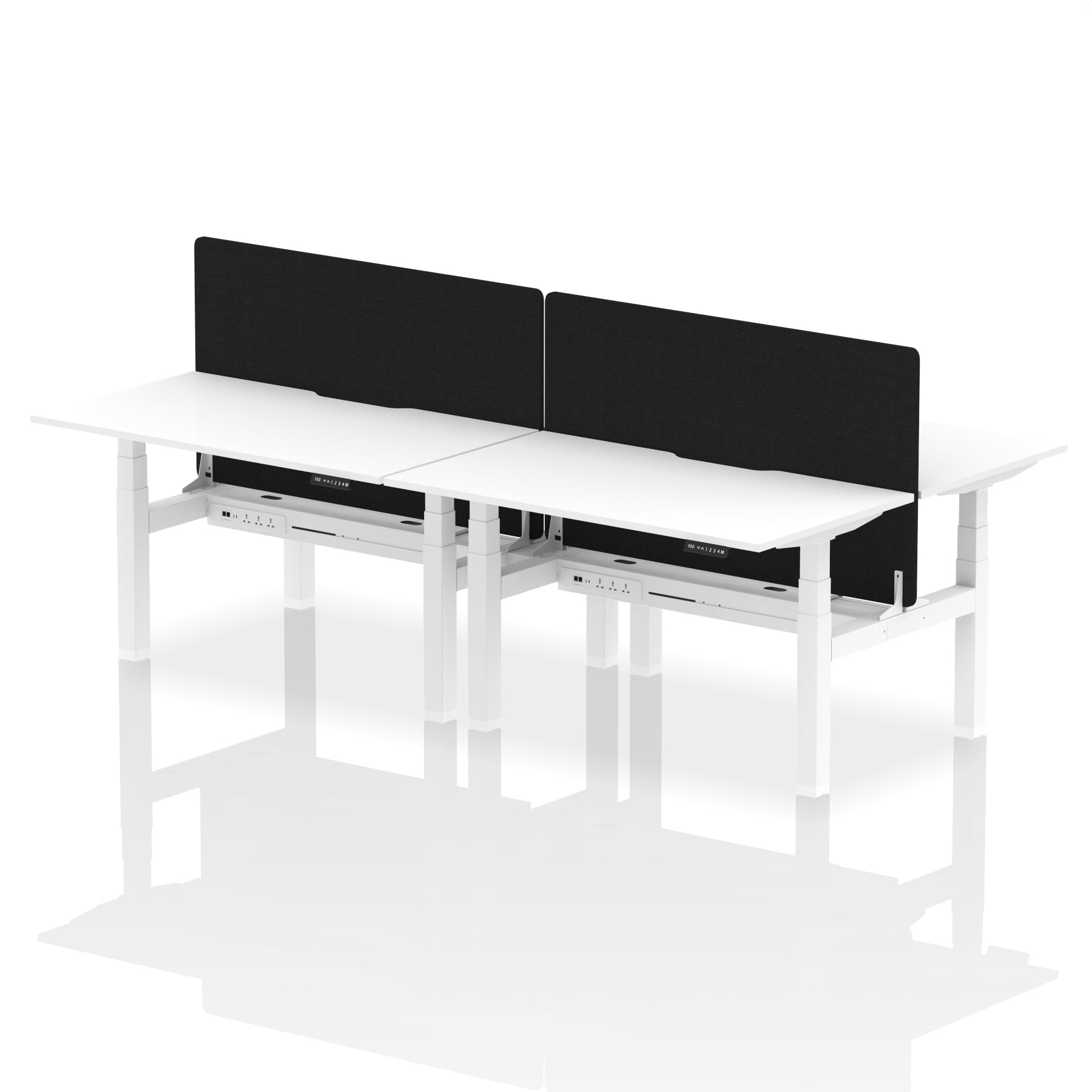 Air Back-to-Back curve Edge Height Adjustable Bench Desk - 4 Person Black Screen dynamic  Desk Top  White Width 140cm