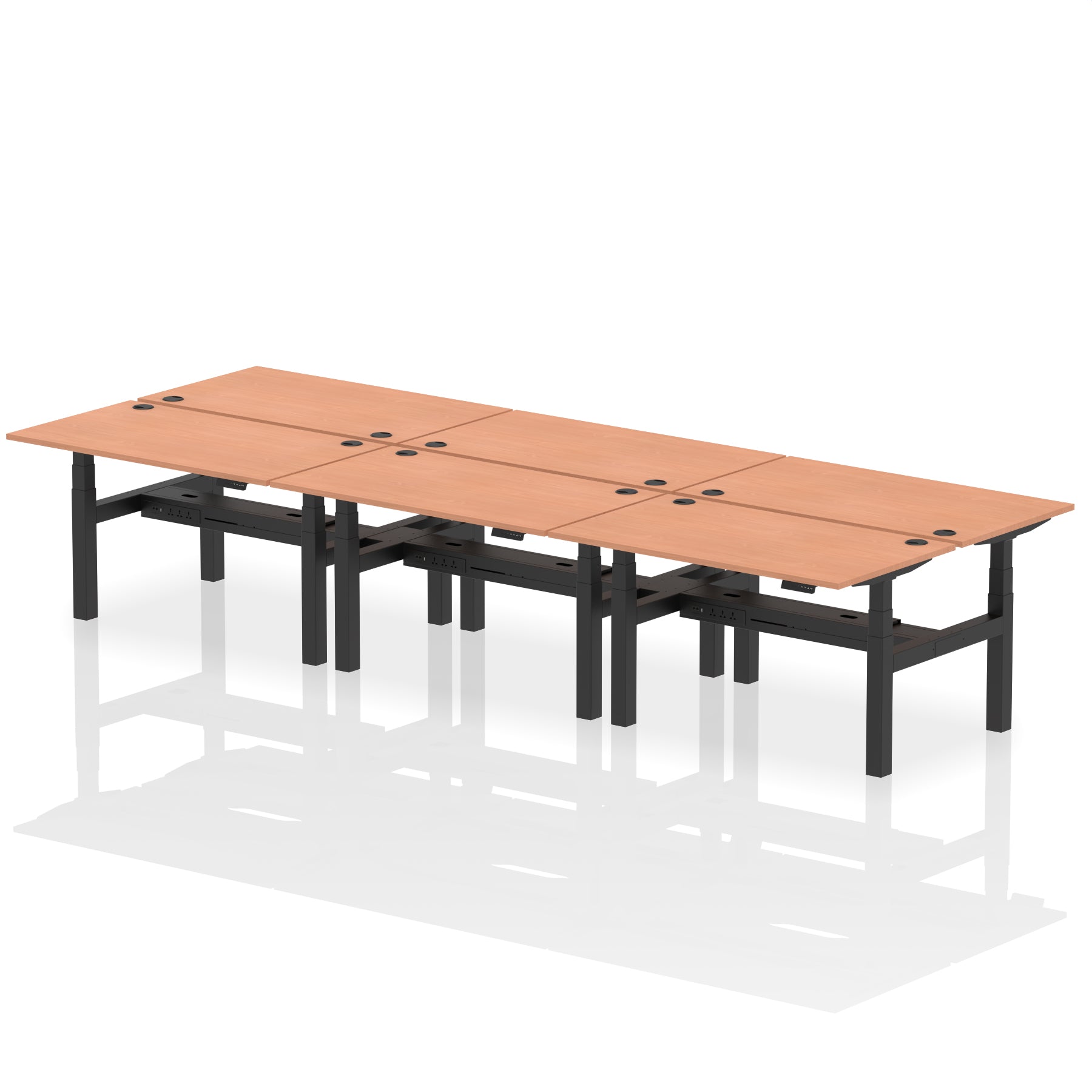 Air Back-to-Back Height Adjustable Bench Desk - 6 Person dynamic  Grey Oak Silver Frame
