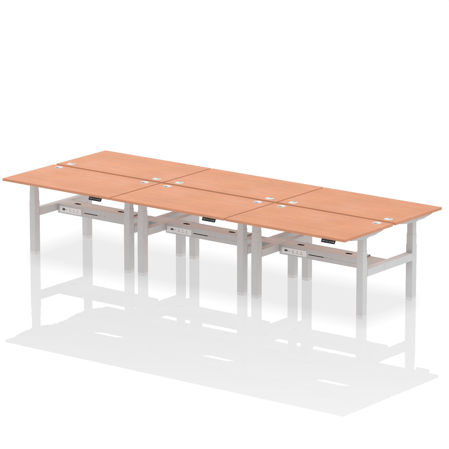 Air Back-to-Back Height Adjustable Bench Desk - 6 Person dynamic  Grey Oak White Frame