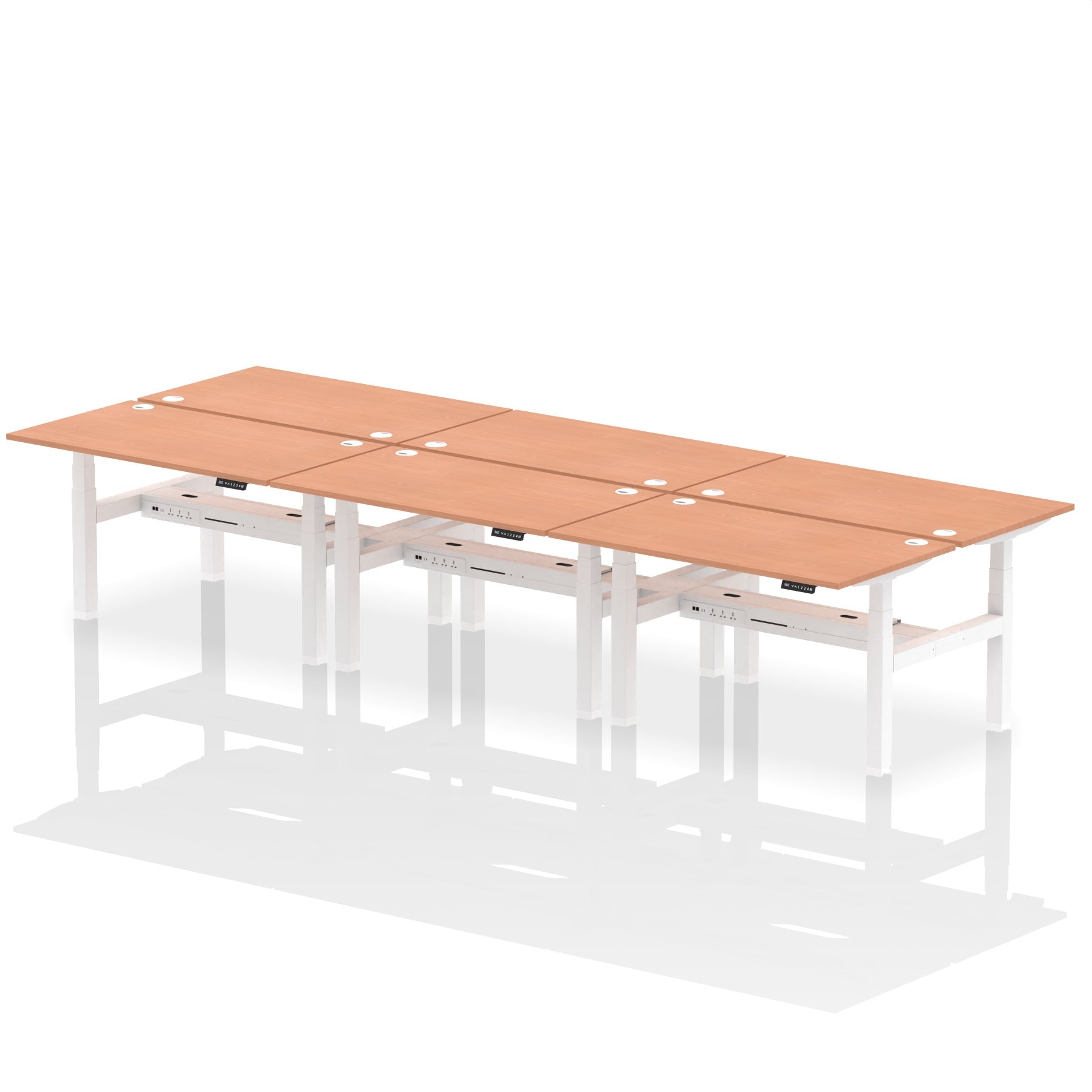 Air Back-to-Back Height Adjustable Bench Desk - 6 Person dynamic  Grey Oak White Frame