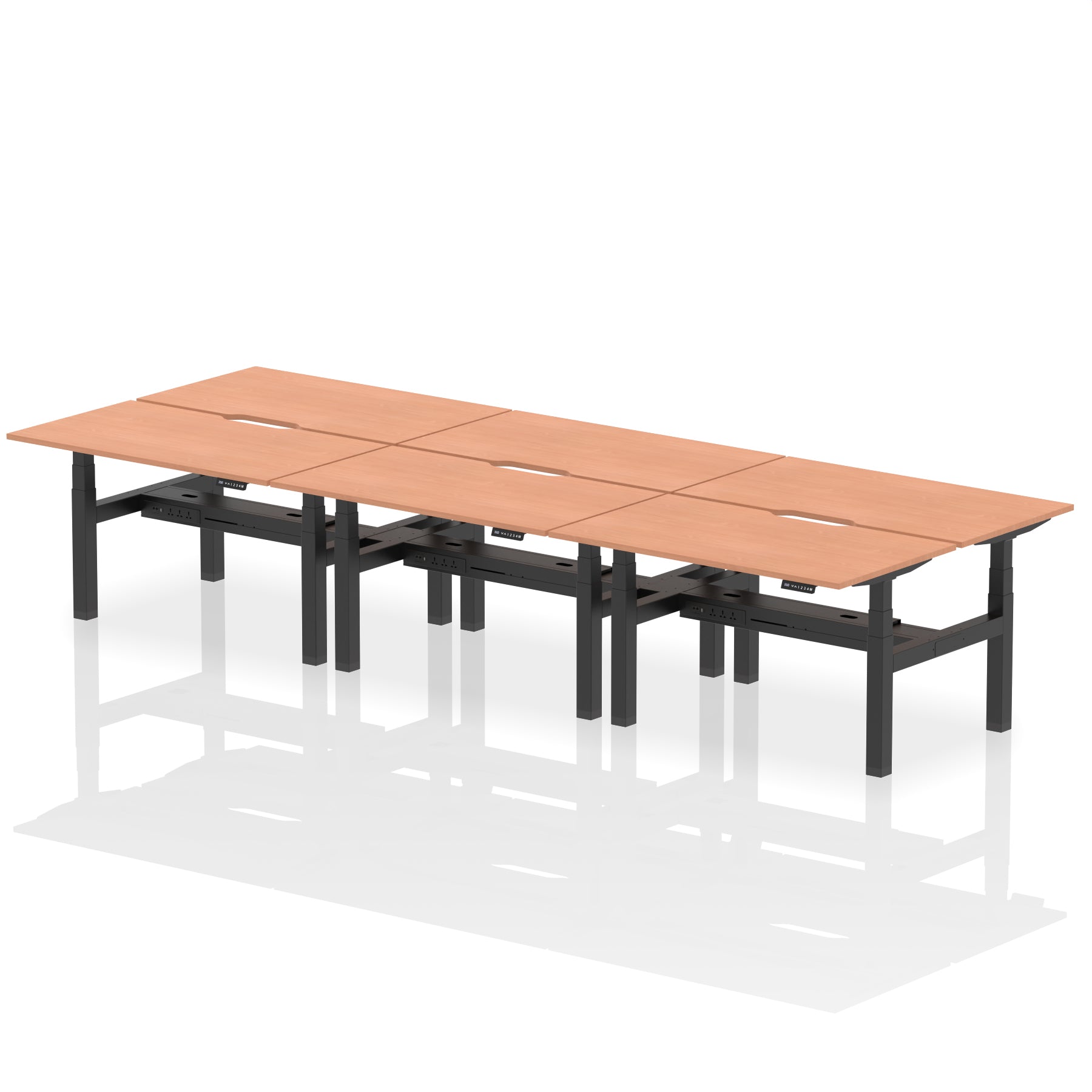 Air Back-to-Back Scalloped Edge Height Adjustable Bench Desk - 6 Person dynamic  Desk Top  Beech Width 140cm