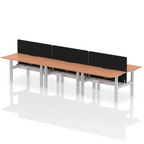 Air Back-to-Back curve Edge Height Adjustable Bench Desk - 6 Person Black Screen dynamic  Desk Top  Beech Width 140cm