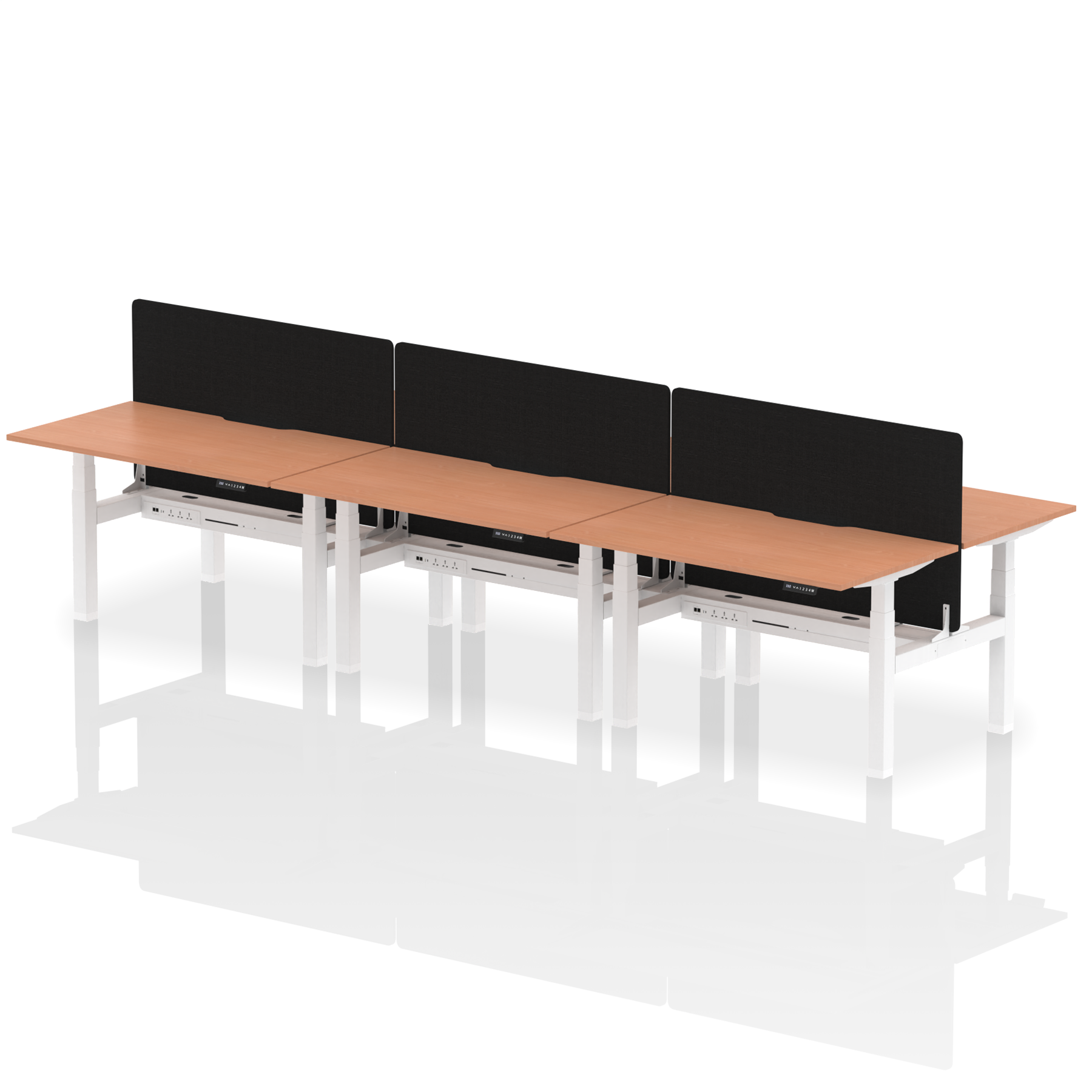 Air Back-to-Back curve Edge Height Adjustable Bench Desk - 6 Person Black Screen dynamic  Desk Top  Beech Width 140cm