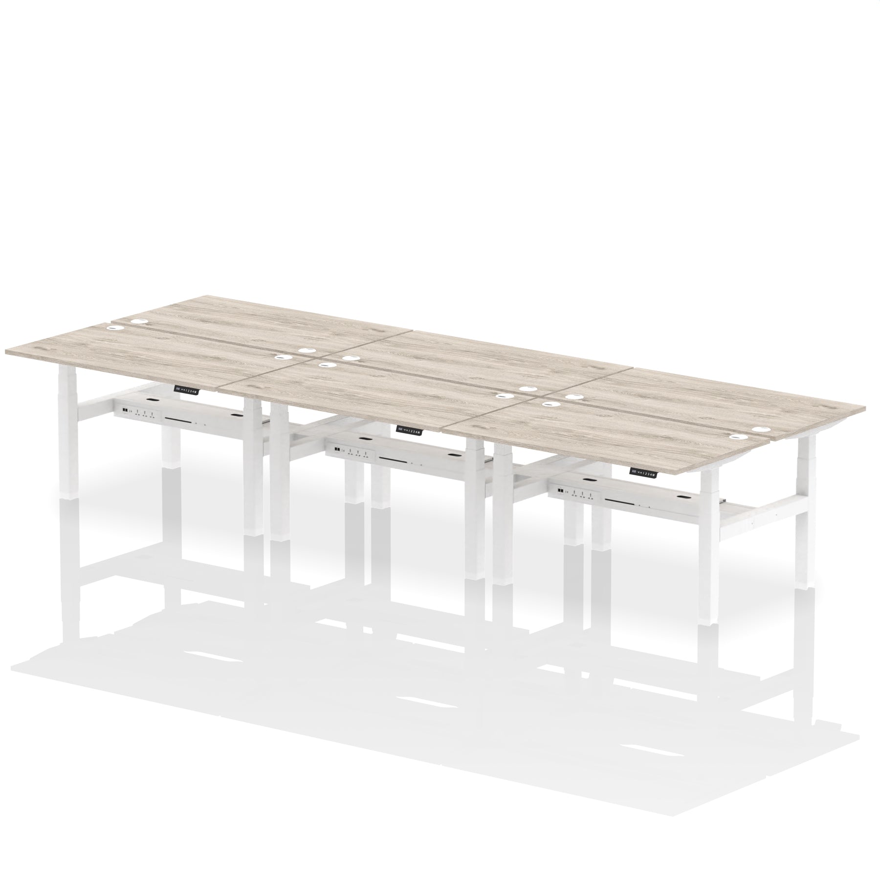 Air Back-to-Back Height Adjustable Bench Desk - 6 Person dynamic  Maple Black Frame