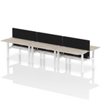 Air Back-to-Back Height Adjustable Bench Desk - 6 Person Black Screen dynamic  Desk Top  Grey Oak Width 140cm