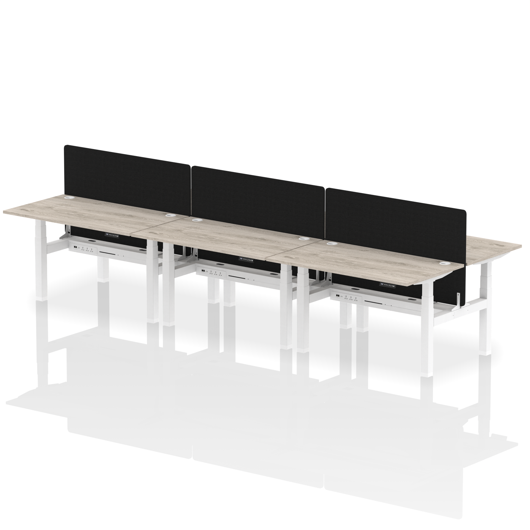 Air Back-to-Back Height Adjustable Bench Desk - 6 Person Black Screen dynamic  Desk Top  Grey Oak Width 140cm