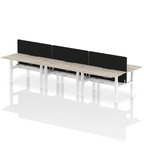 Air Back-to-Back curve Edge Height Adjustable Bench Desk - 6 Person Black Screen dynamic  Desk Top  Grey Oak Width 140cm