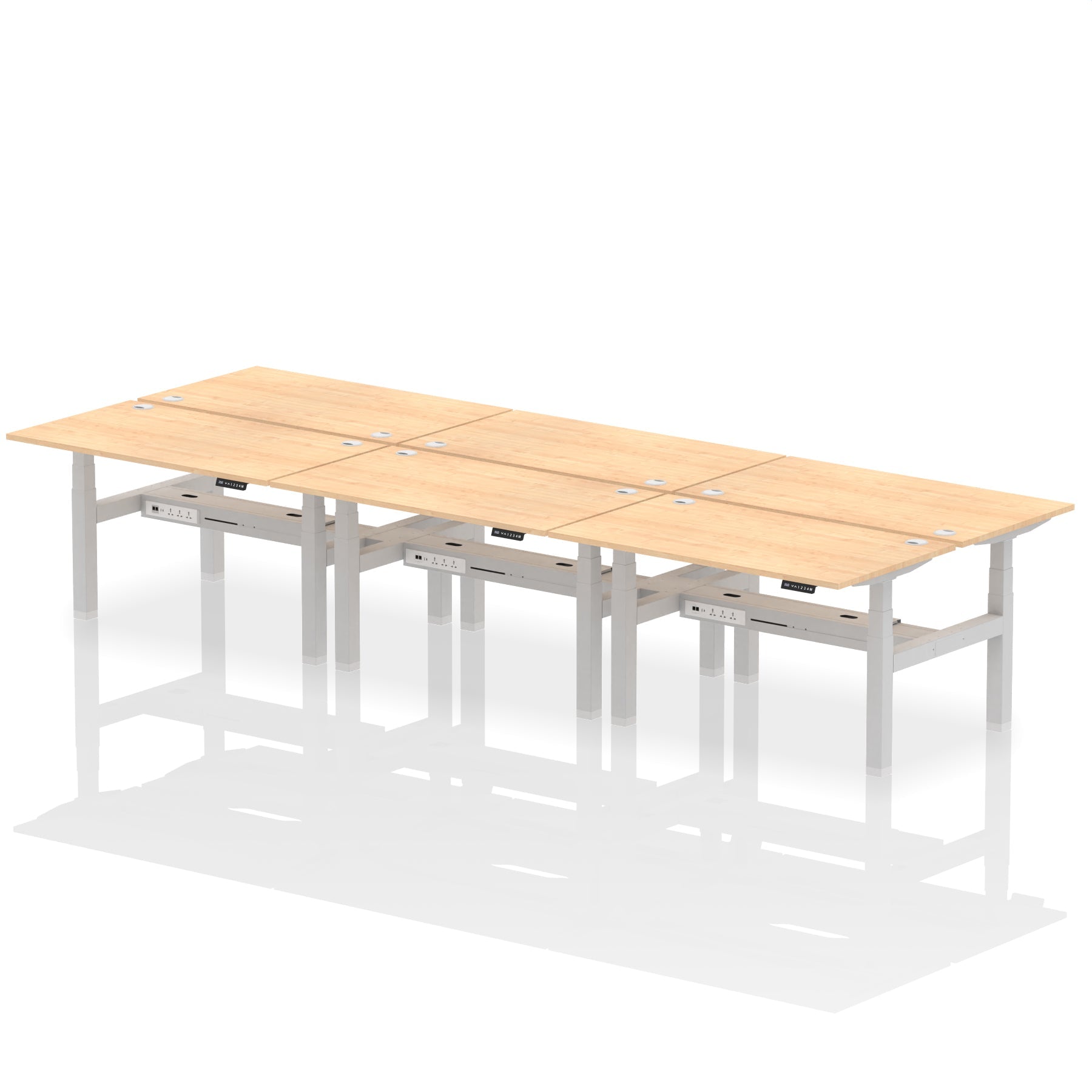 Air Back-to-Back Height Adjustable Bench Desk - 6 Person dynamic  Maple Black Frame